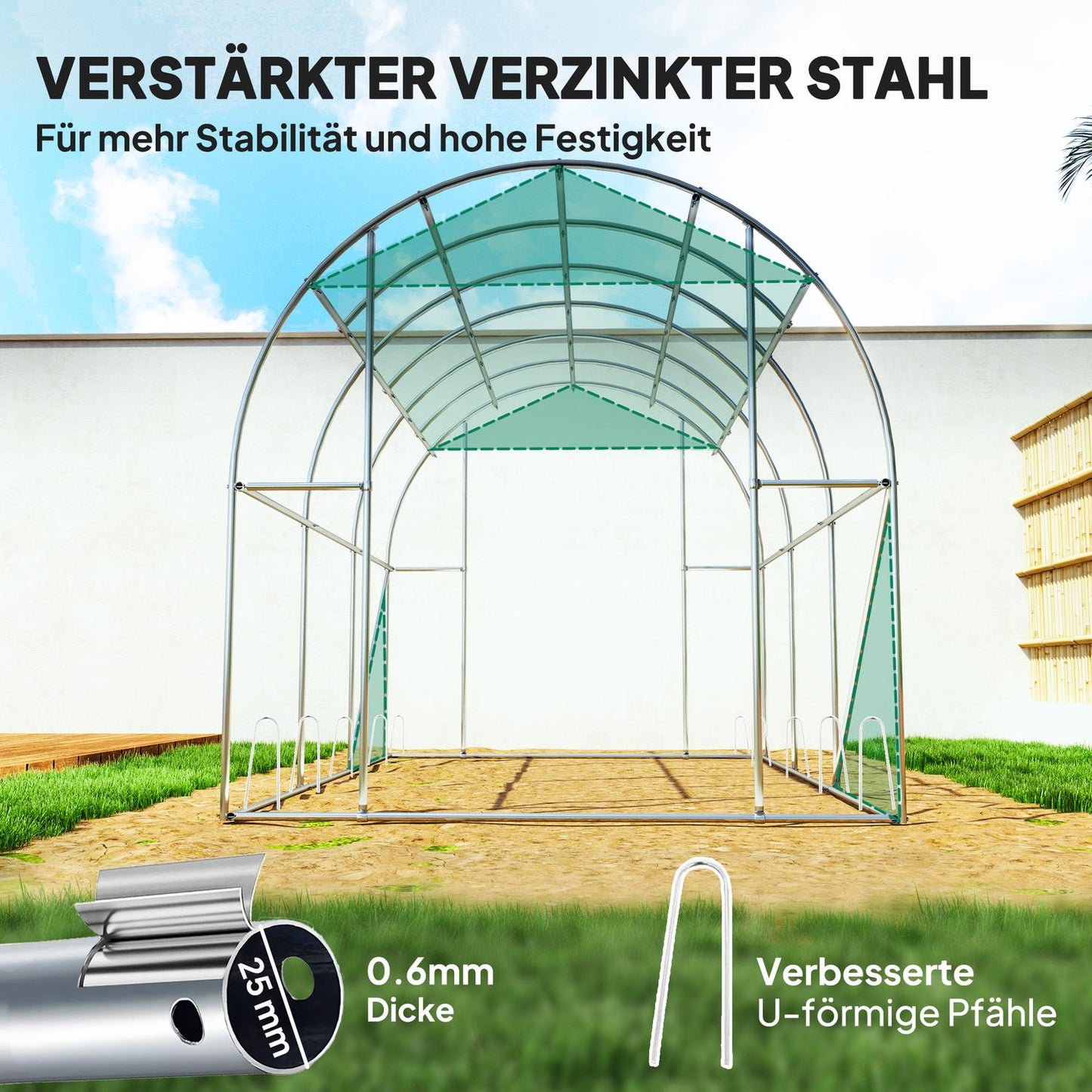 Greenhouse 3x2x2m UV resistant, roller door, 6 windows