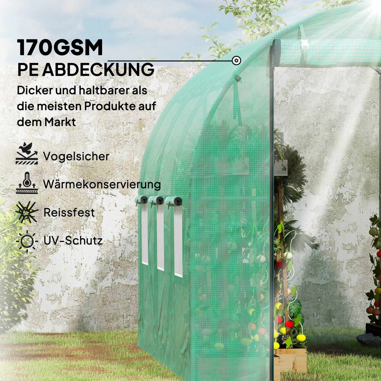 Greenhouse 3x2x2m UV resistant, roller door, 6 windows