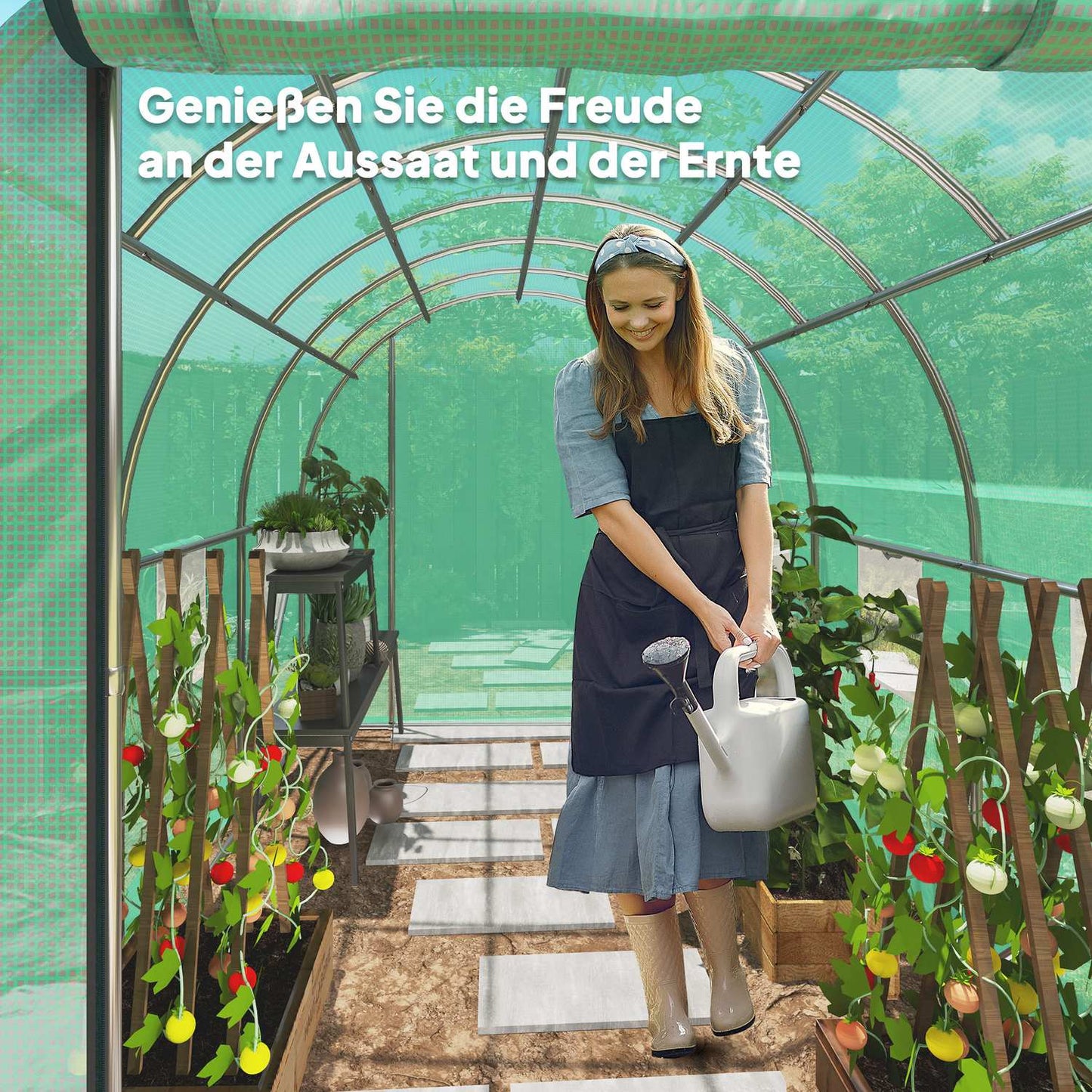 Greenhouse 3x2x2m UV resistant, roller door, 6 windows
