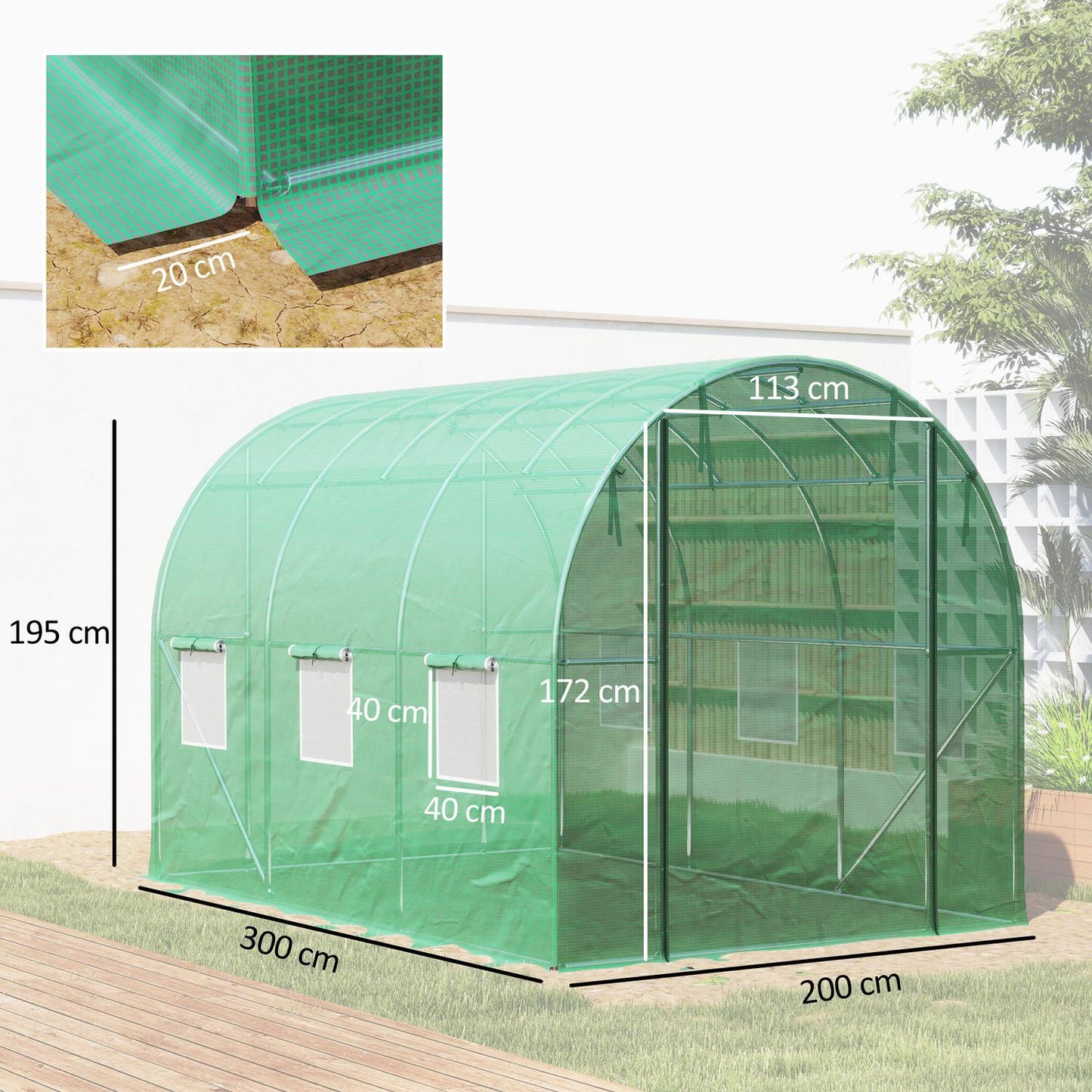 Greenhouse 3x2x2m UV resistant, roller door, 6 windows