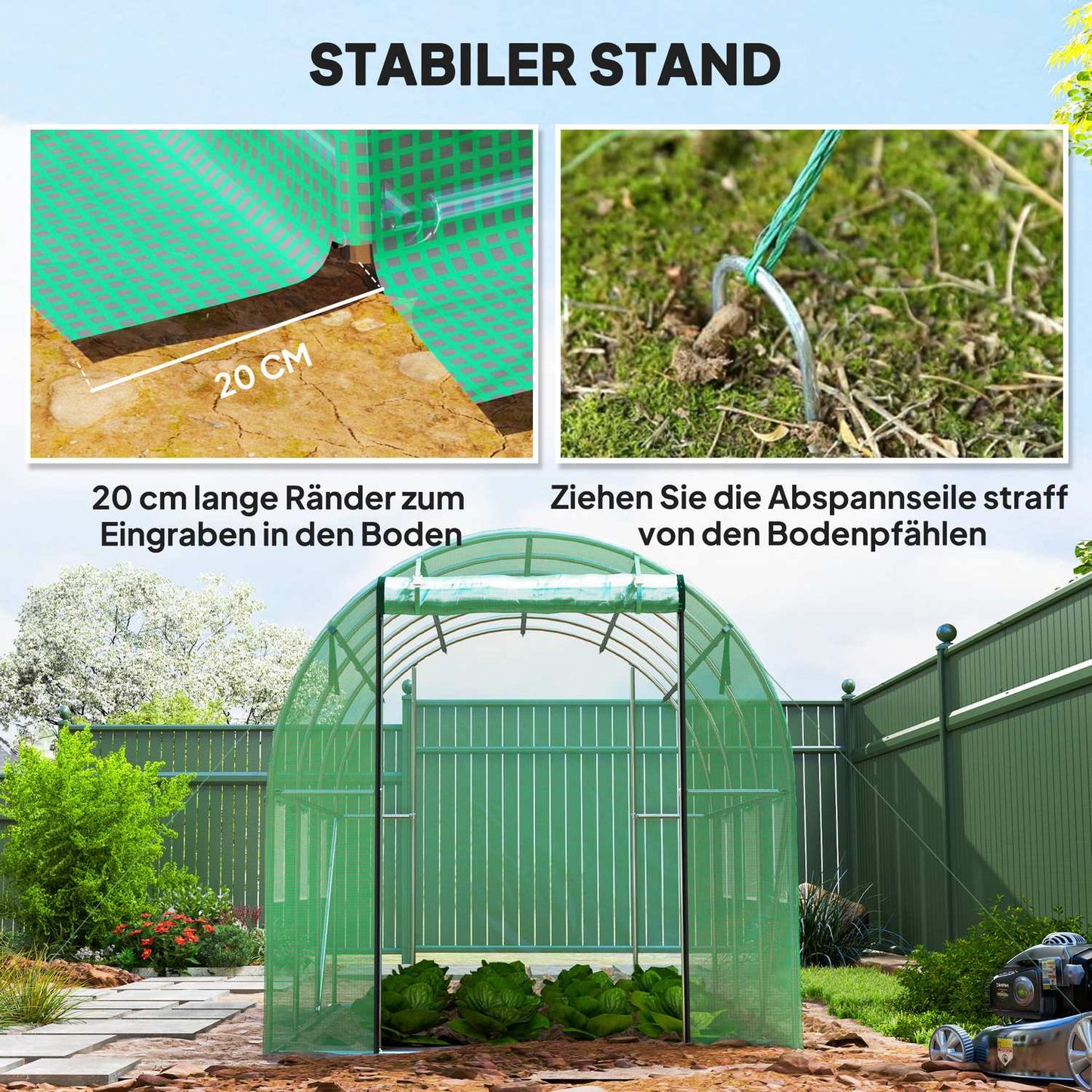 Greenhouse 3x2x2m UV resistant, roller door, 6 windows