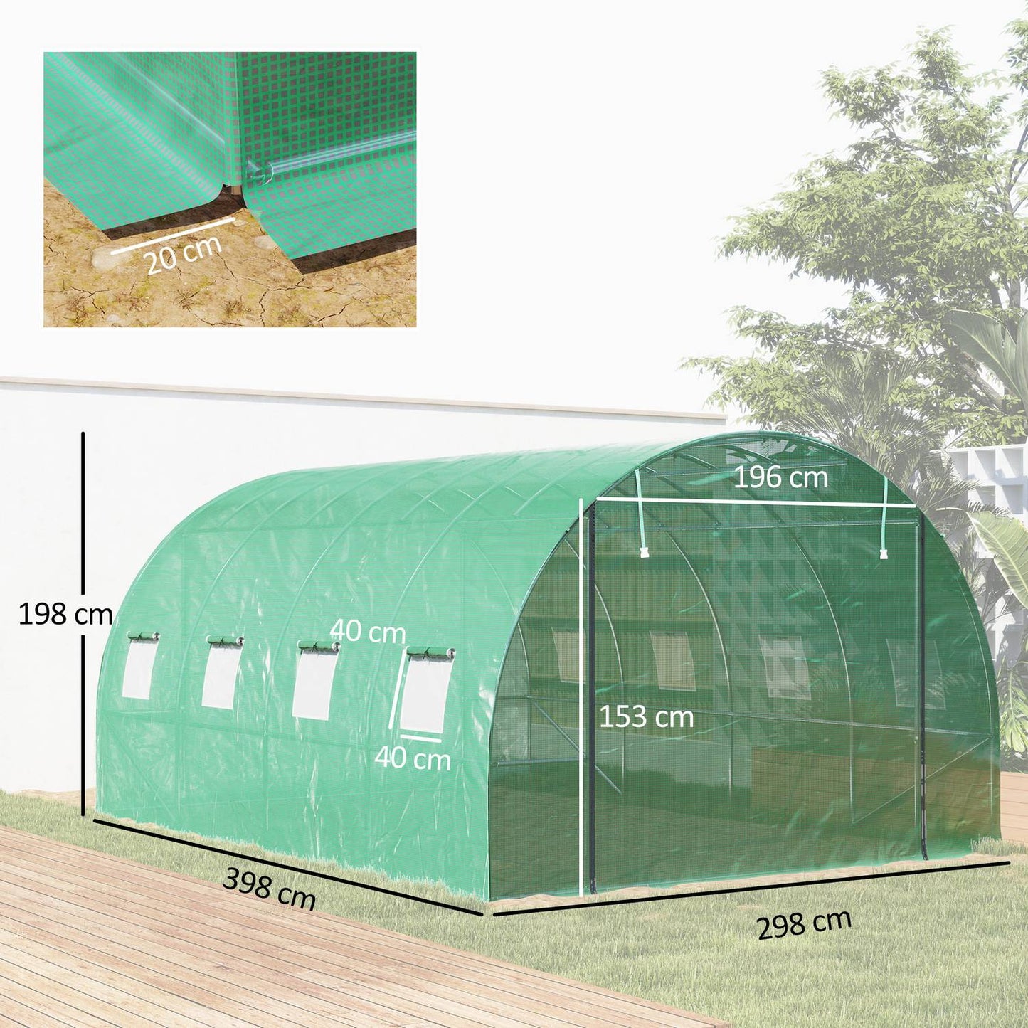 Large film greenhouse, 4x3x2m, window & UV protection