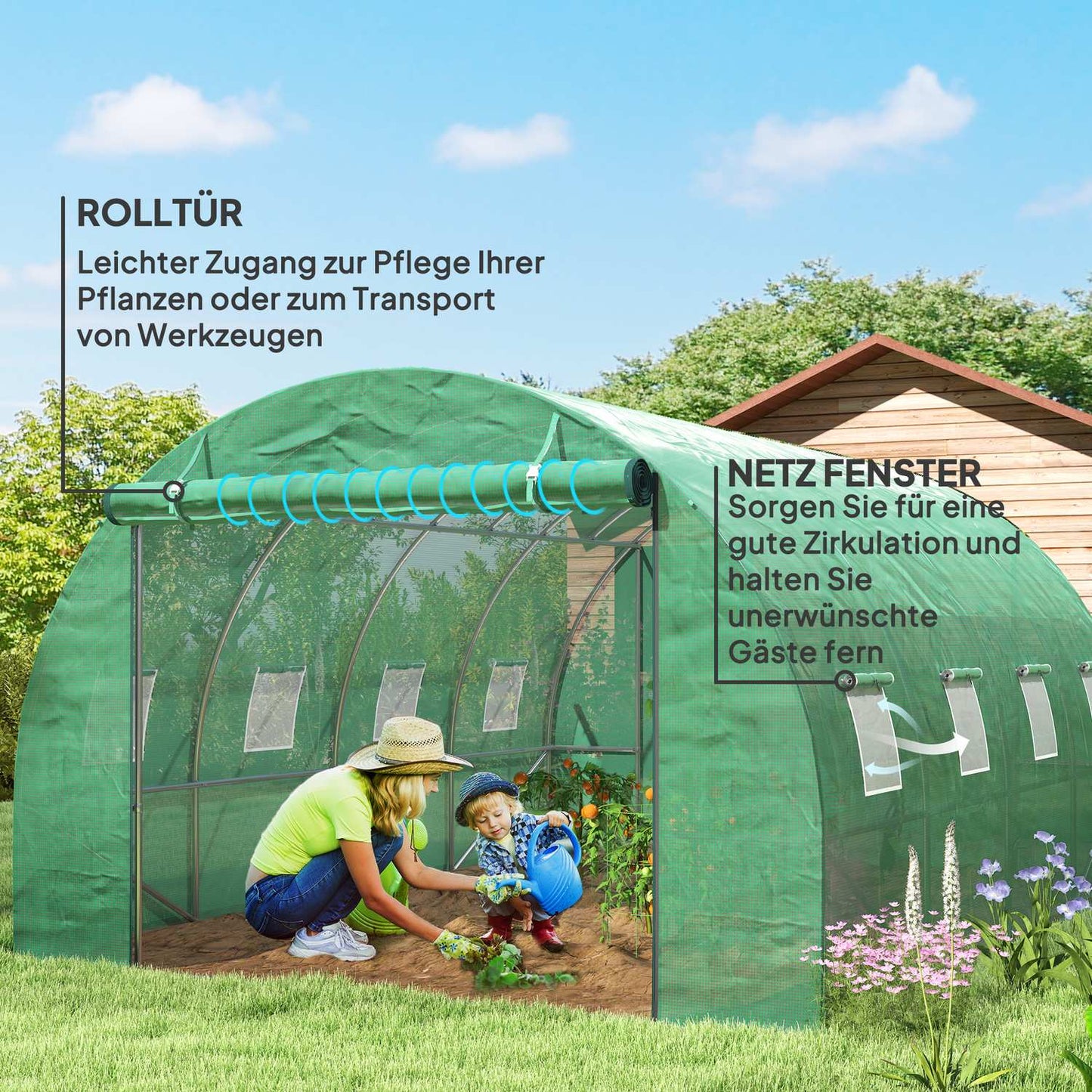 Large film greenhouse, 4x3x2m, window & UV protection
