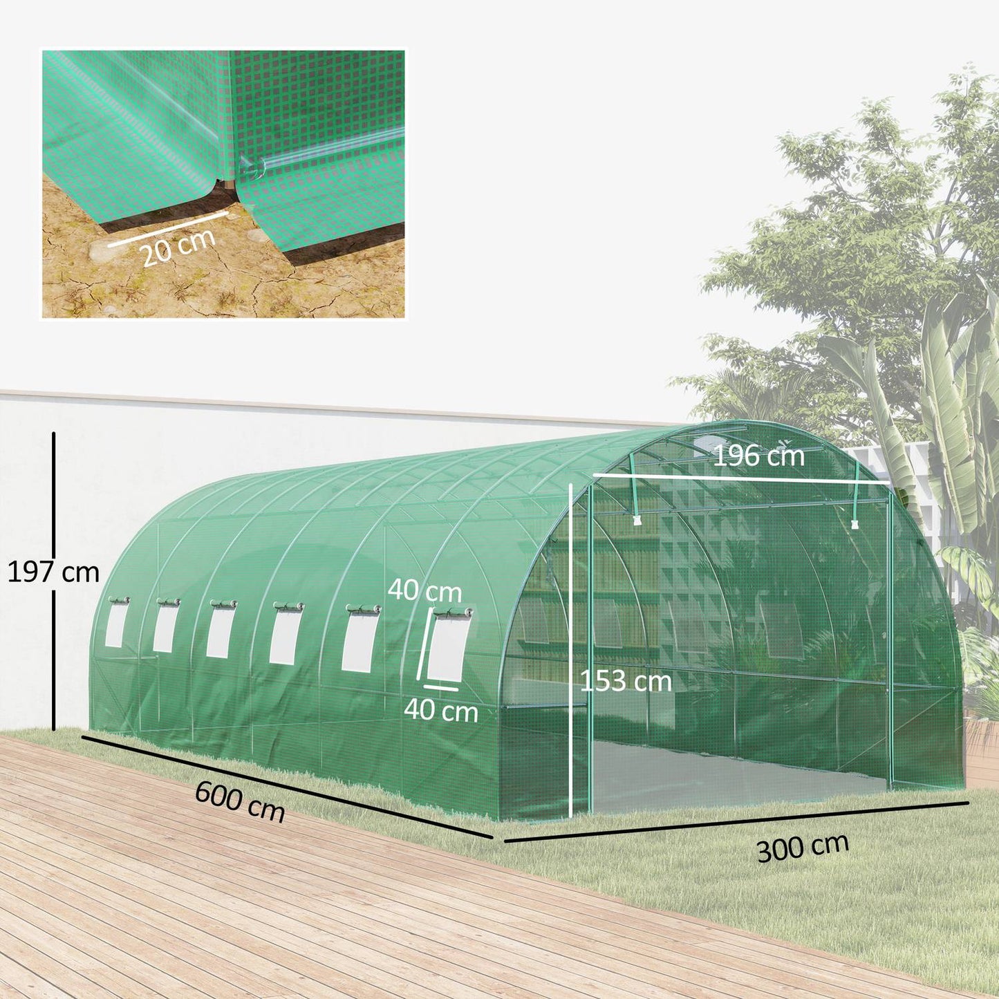 UV-resistant film greenhouse, 6x3x2m, Roll-Up Sides