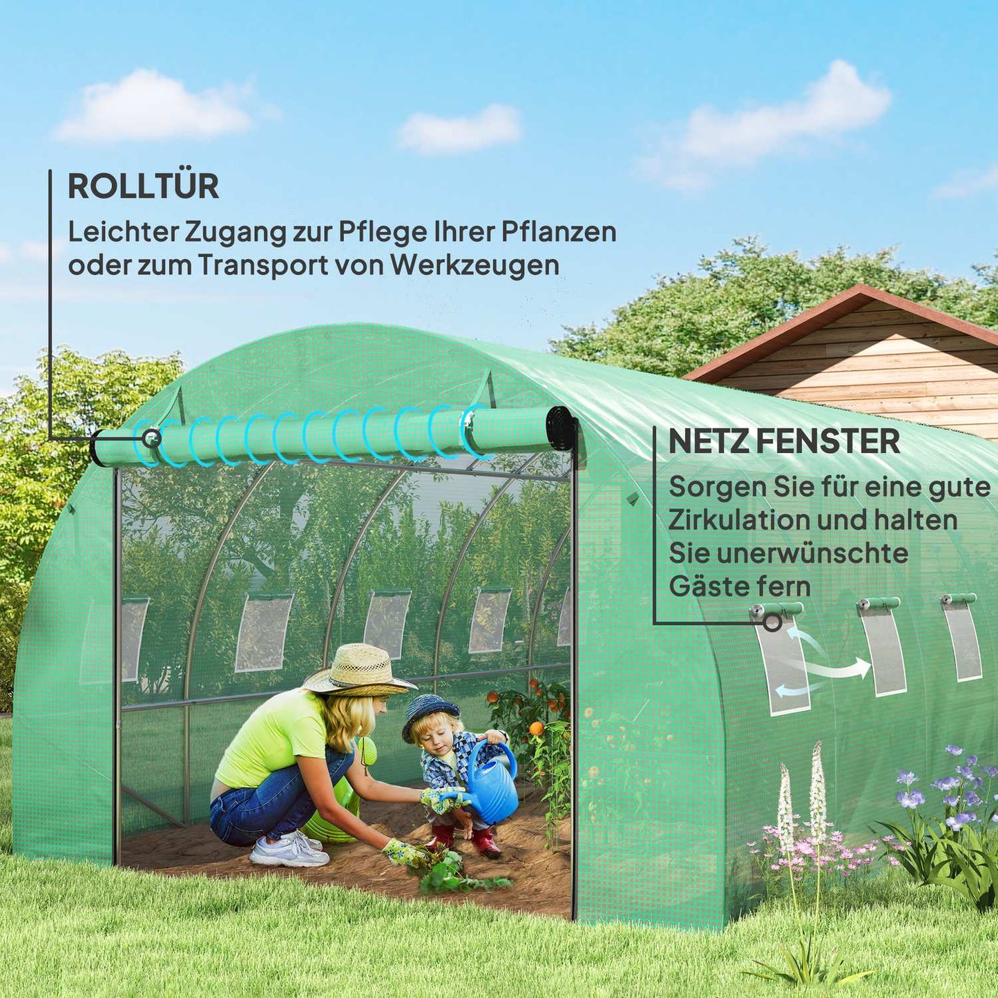 UV-resistant film greenhouse, 6x3x2m, Roll-Up Sides
