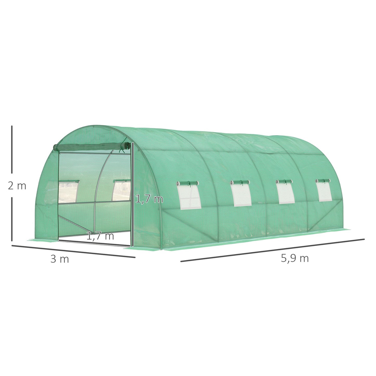 Modular 6x3x2m greenhouse, UV resistant, with roll-up sides