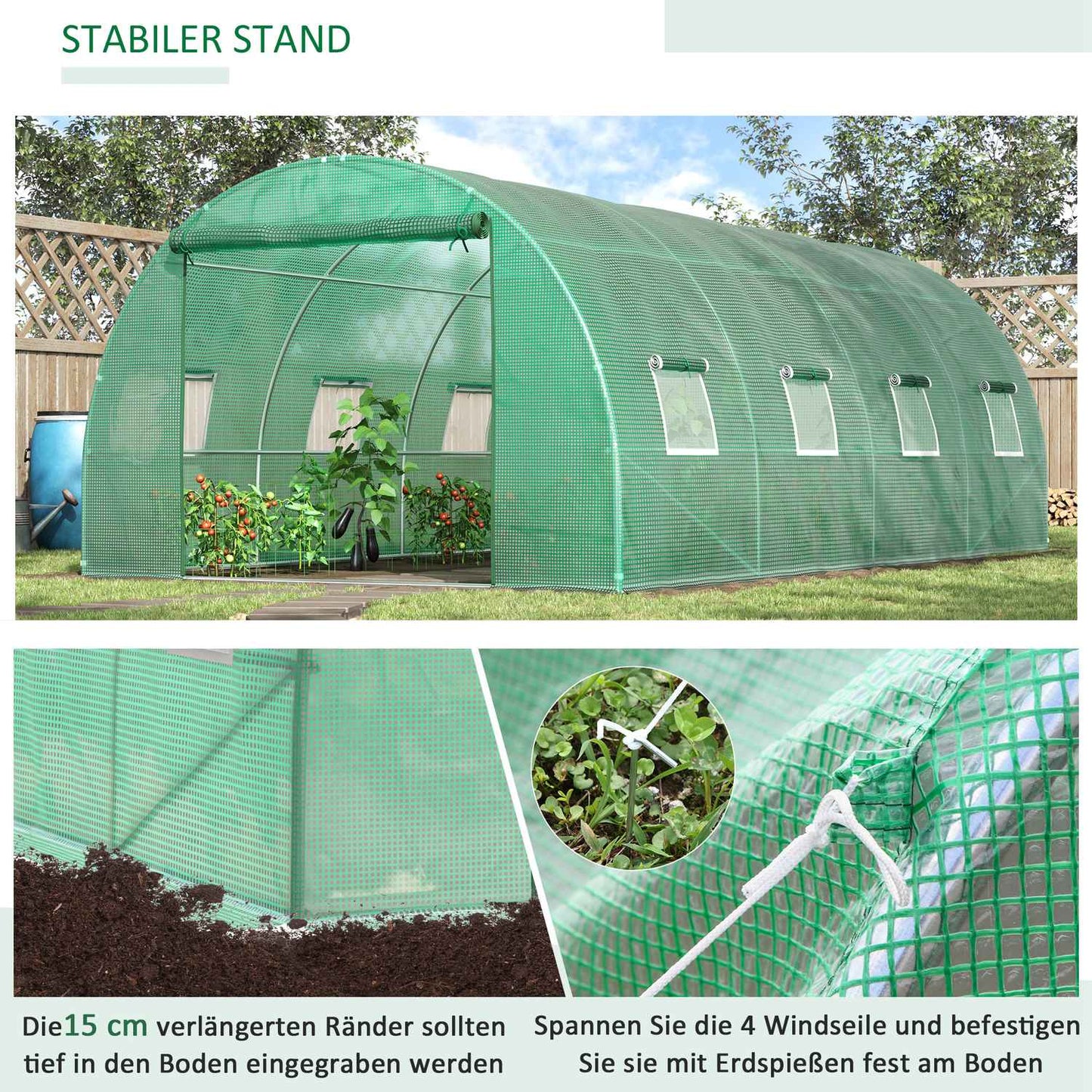 Modular 6x3x2m greenhouse, UV resistant, with roll-up sides