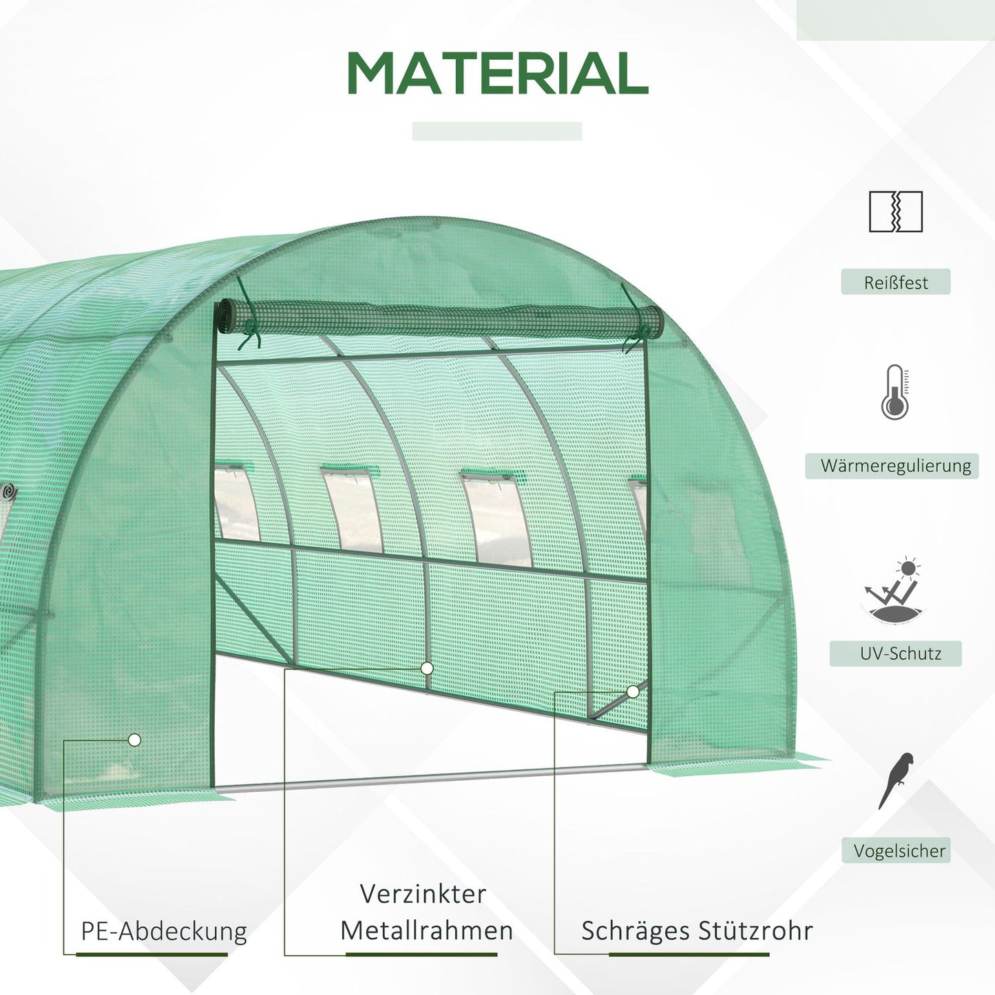 Modular 6x3x2m greenhouse, UV resistant, with roll-up sides