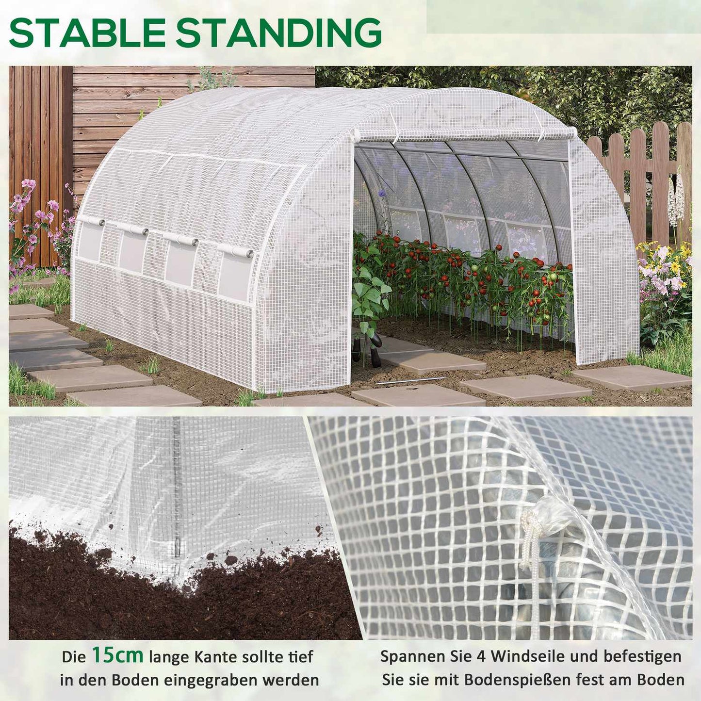 UV-protected greenhouse film, 3.97x3.02x2m, windproof, white