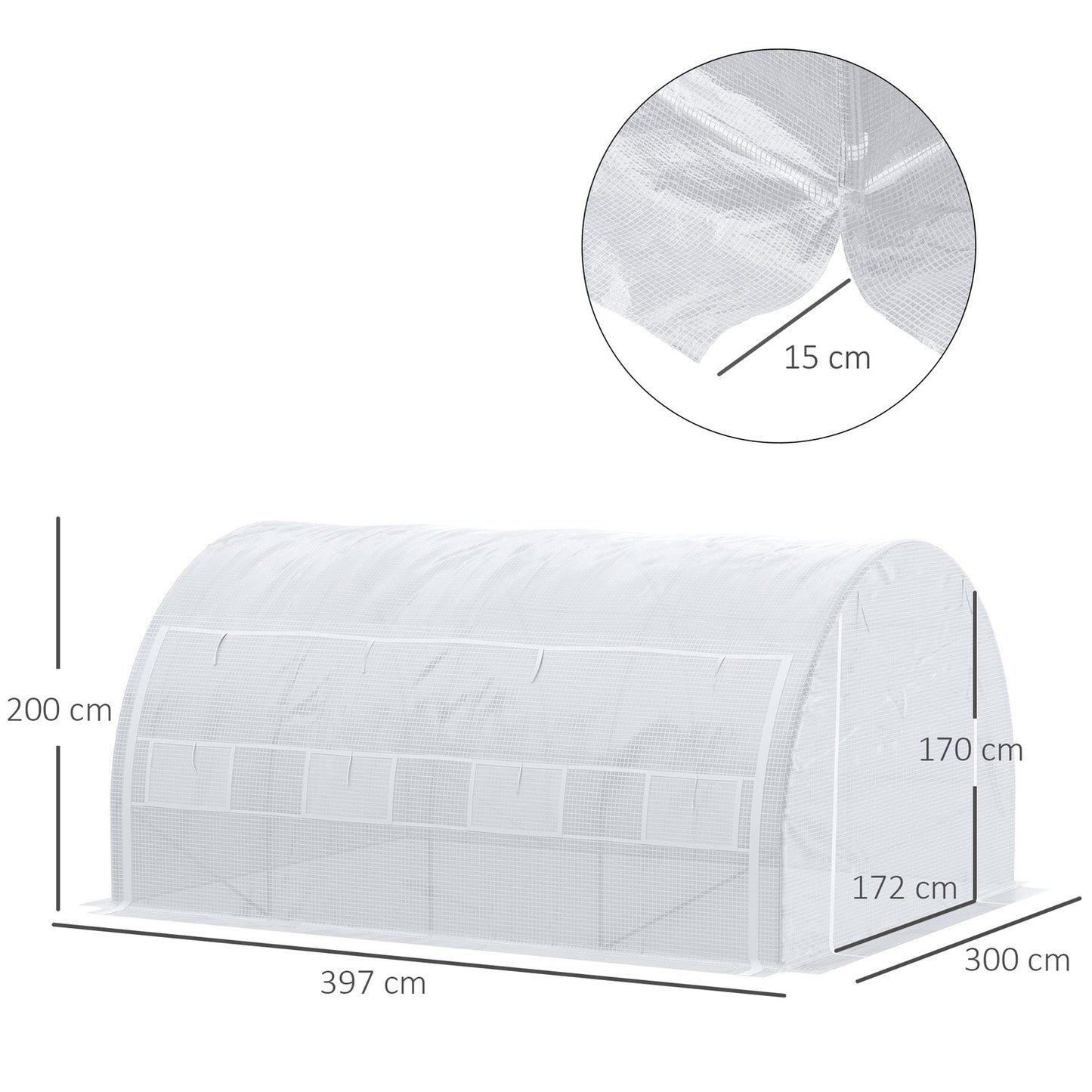 UV-protected greenhouse film, 3.97x3.02x2m, windproof, white