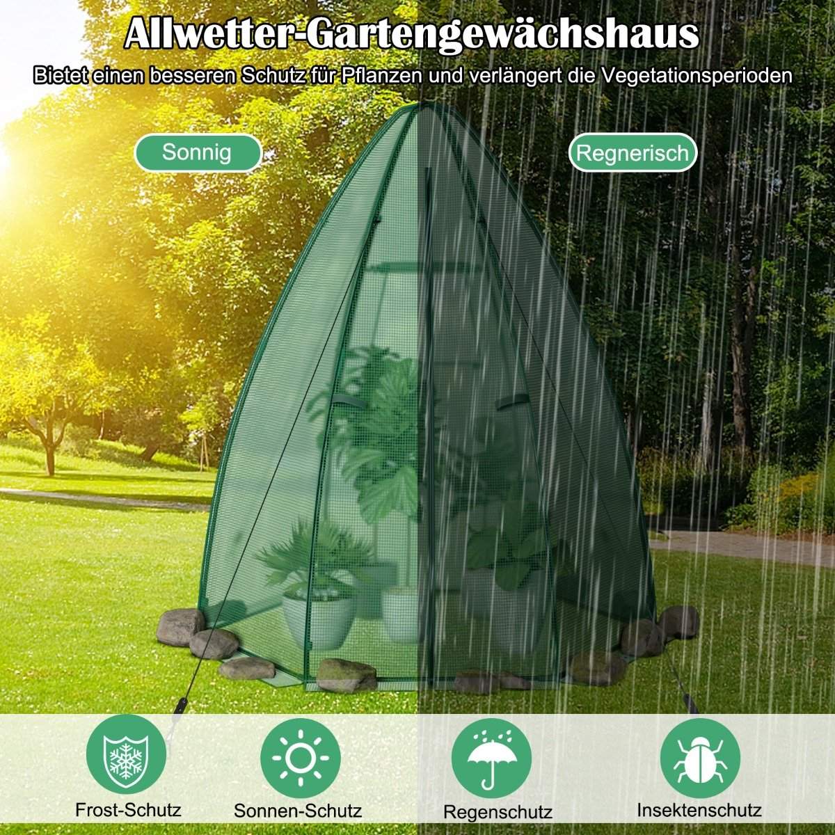 Greenhouse garden greenhouse with all-weather PE cover 160 x 160 x 183 cm green