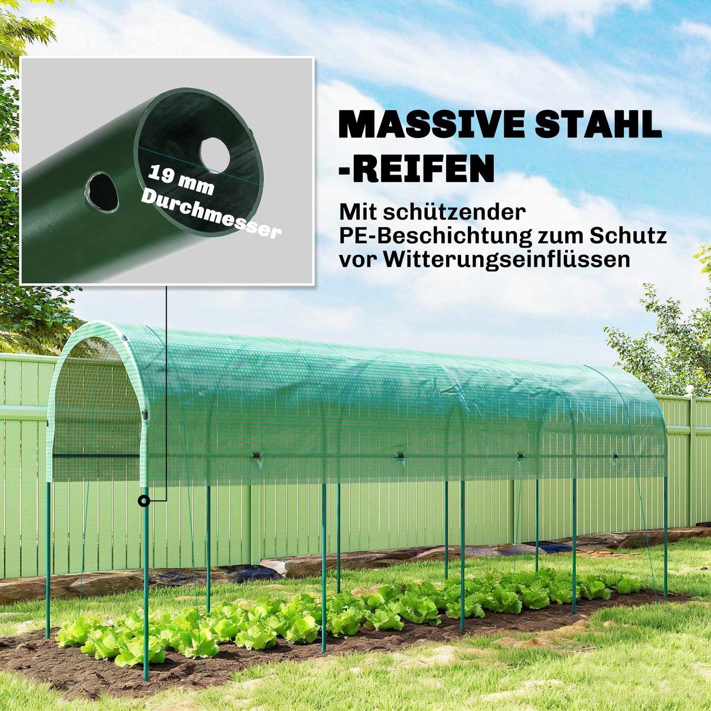 Greenhouse with Arch Roof, 400x120x170 cm, Steel Frame