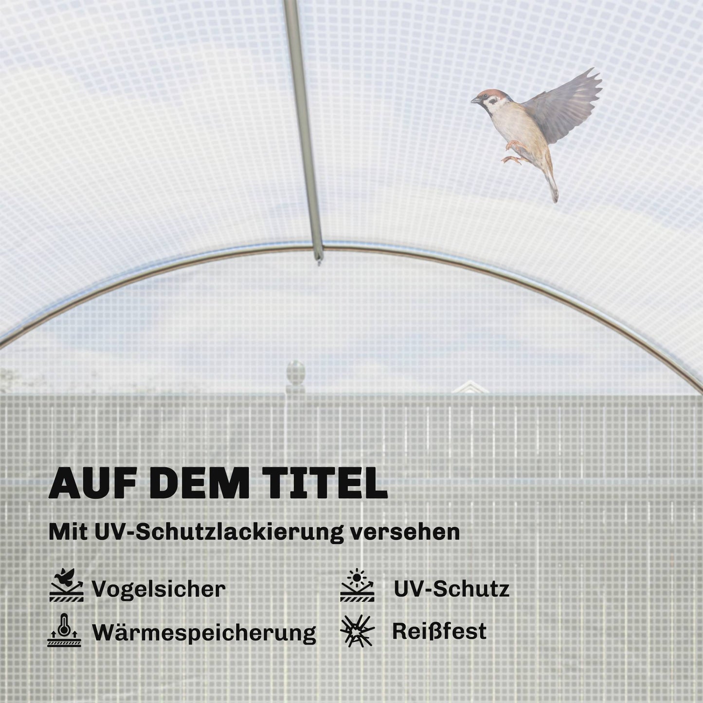 Greenhouse with PE Cover, Mesh Door, Support Rods, White