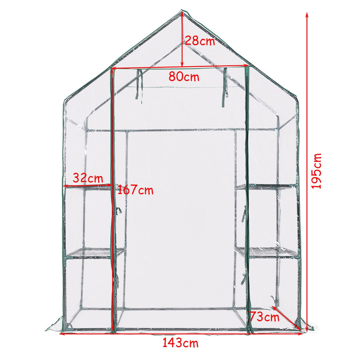 Greenhouse with Shelves, PVC Cover, 143 x 73 x 195 cm