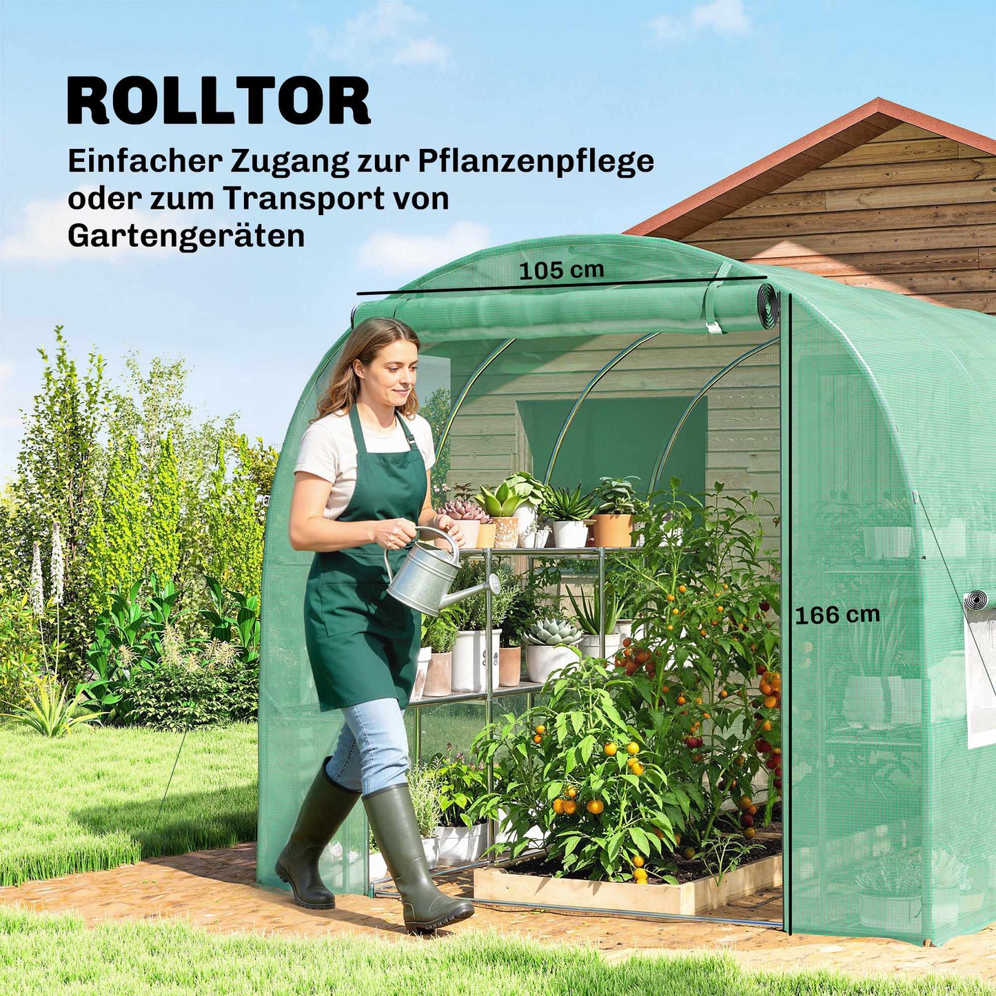 Greenhouse with Shelves, Roll-Up Door, 6 Mesh Windows