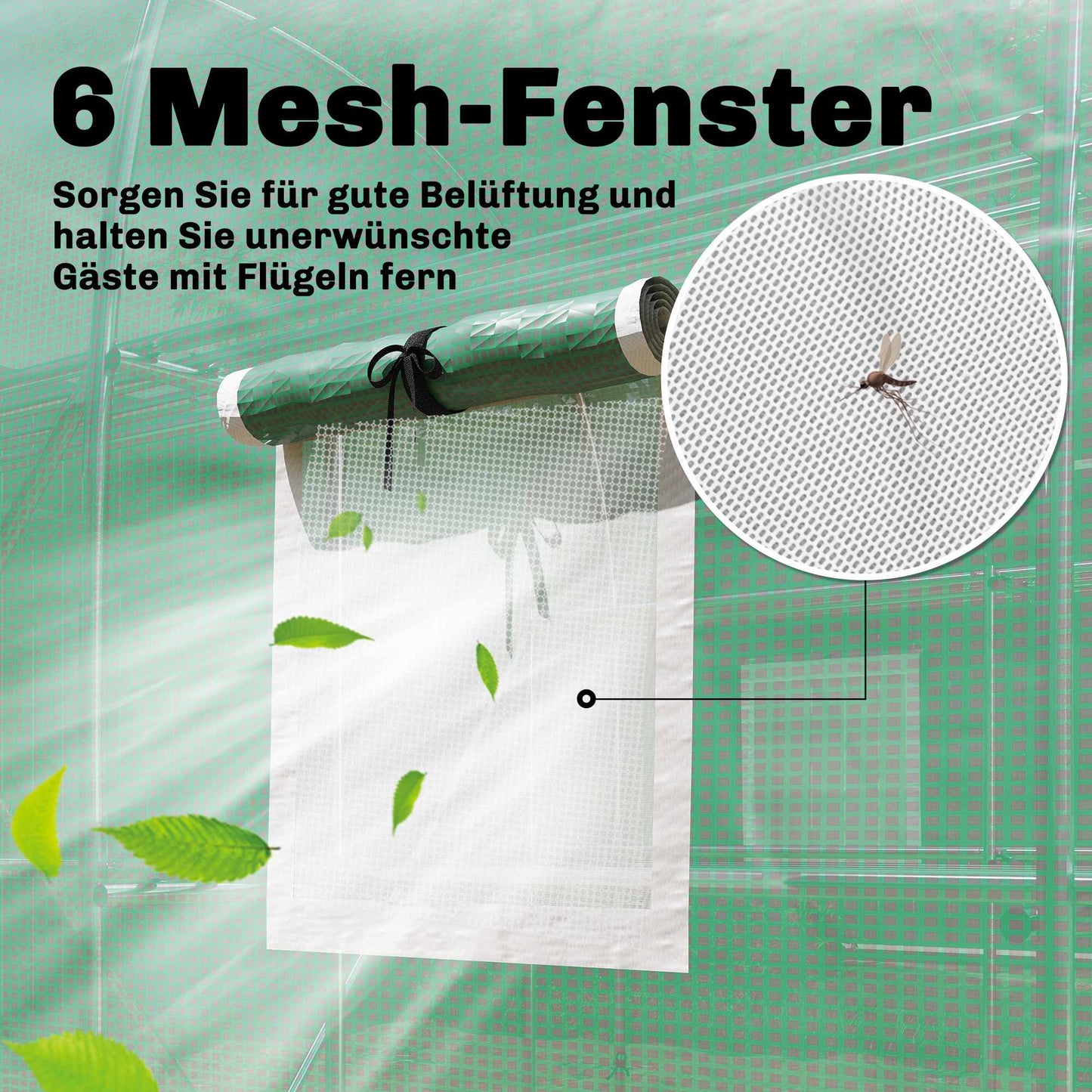Greenhouse with Shelves, Roll-Up Door, 6 Mesh Windows