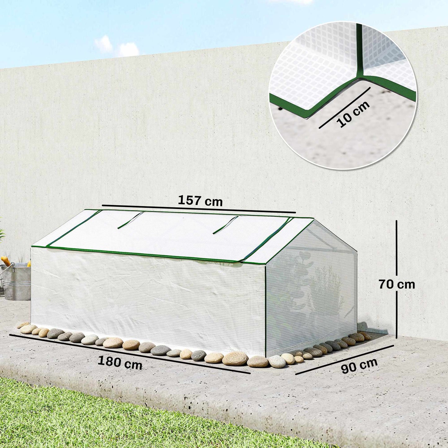 Greenhouse with Windows, PE Cover, 180 x 90 x 70 cm, White