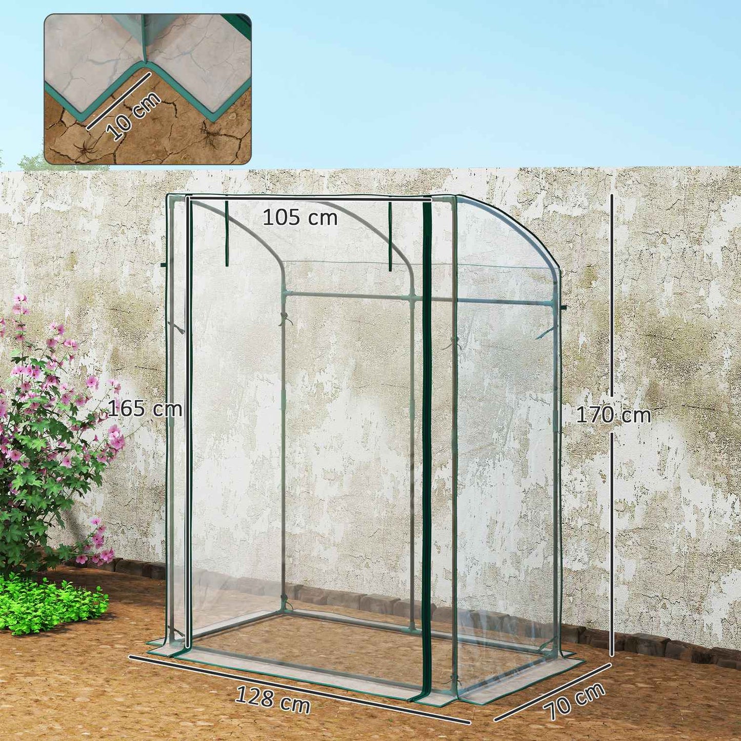 Winterproof Steel greenhouse, Bent roof, 128x70x170cm