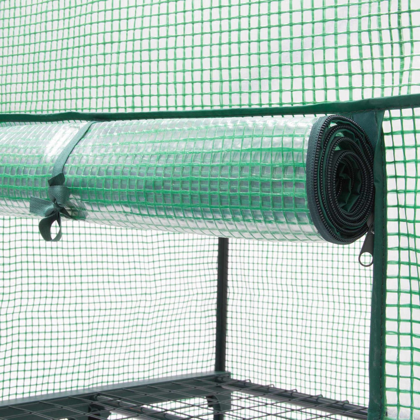 Greenhouse with net-reinforced PE foil