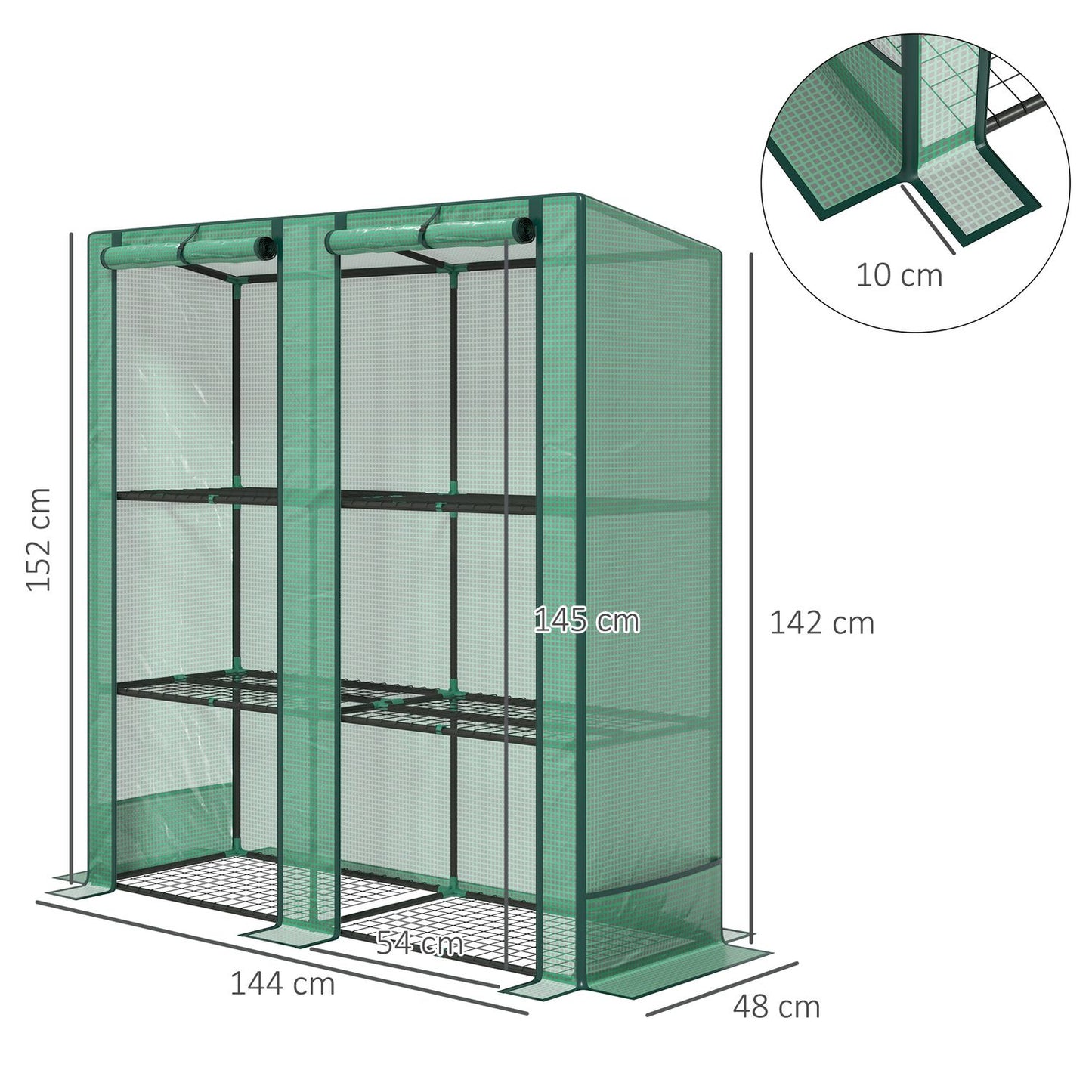 Steel frame greenhouse with shelves - 144x48x152 cm