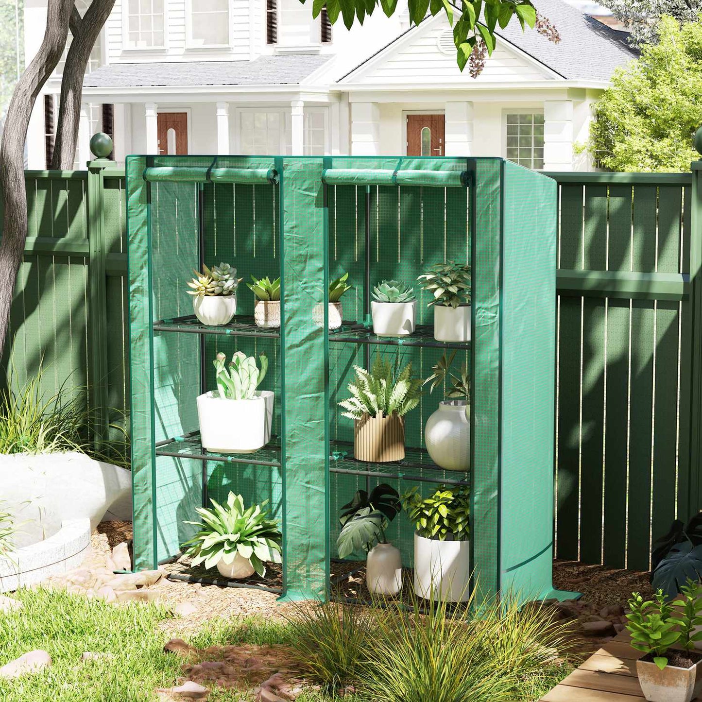 Steel frame greenhouse with shelves - 144x48x152 cm