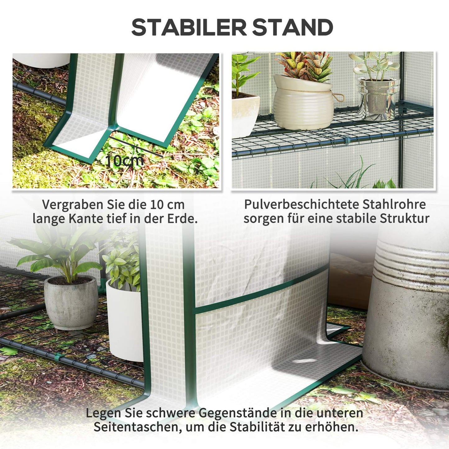 Nice roof greenhouse with shelves, steel frame, winterproof