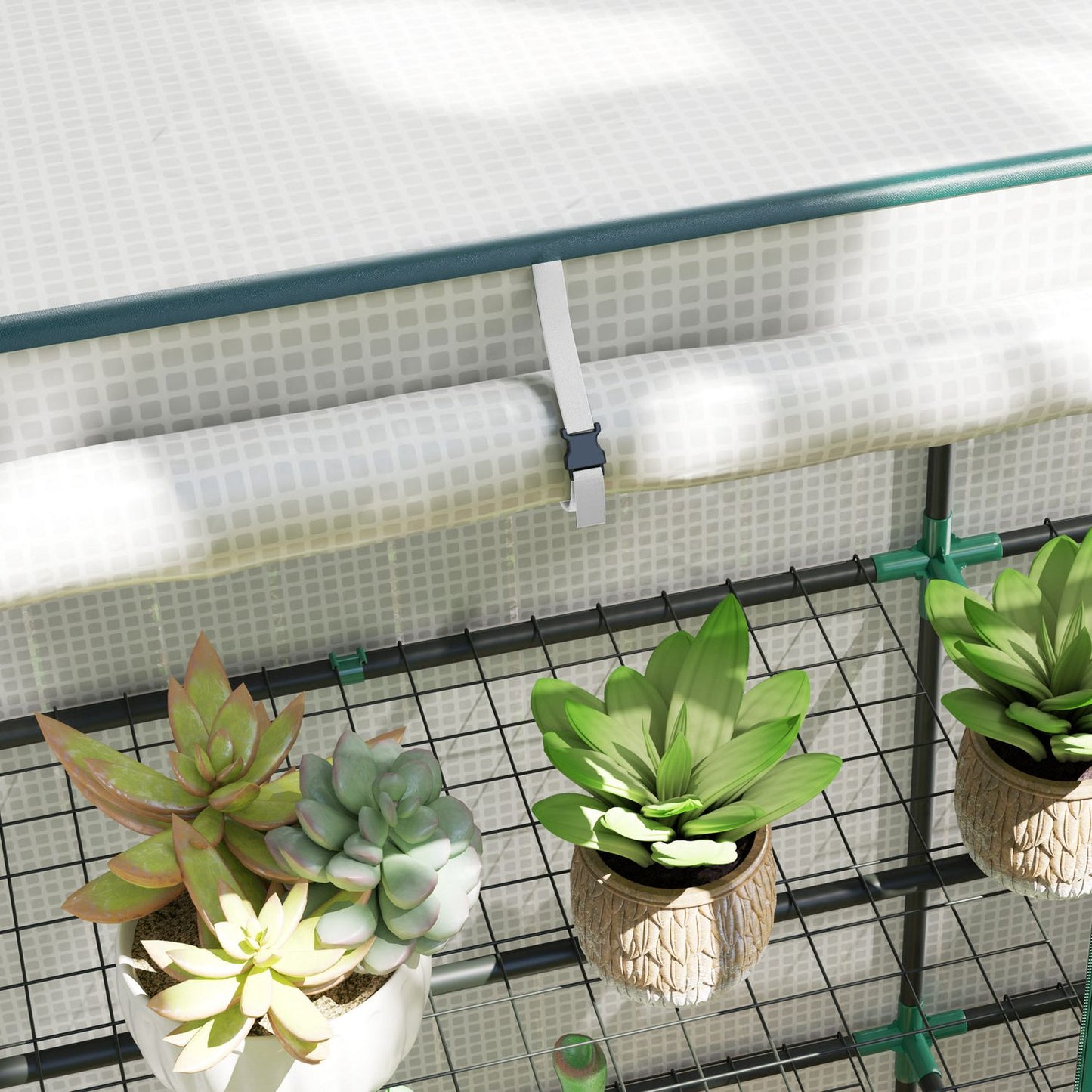 Nice roof greenhouse with shelves, steel frame, winterproof
