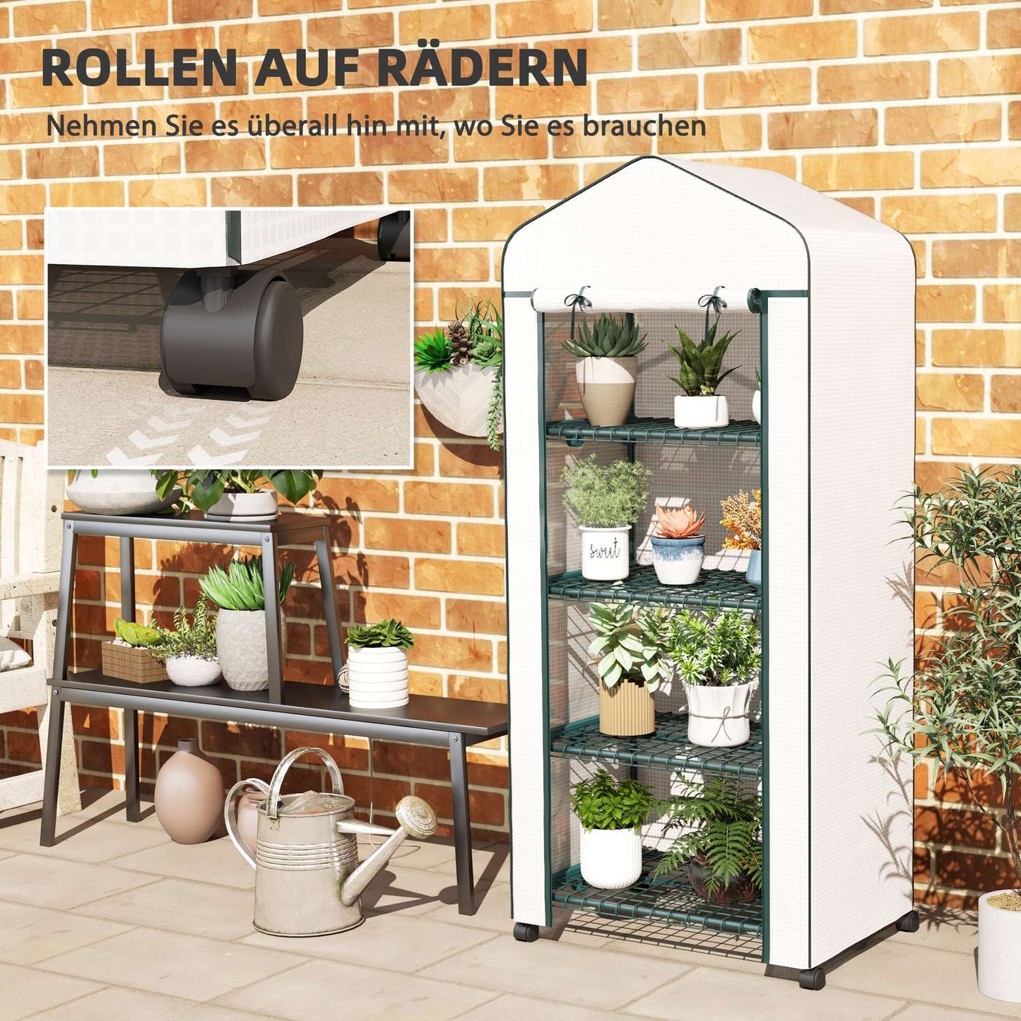 Steel frame Greenhouse with shelves, winterproof cover 69x50x165 cm