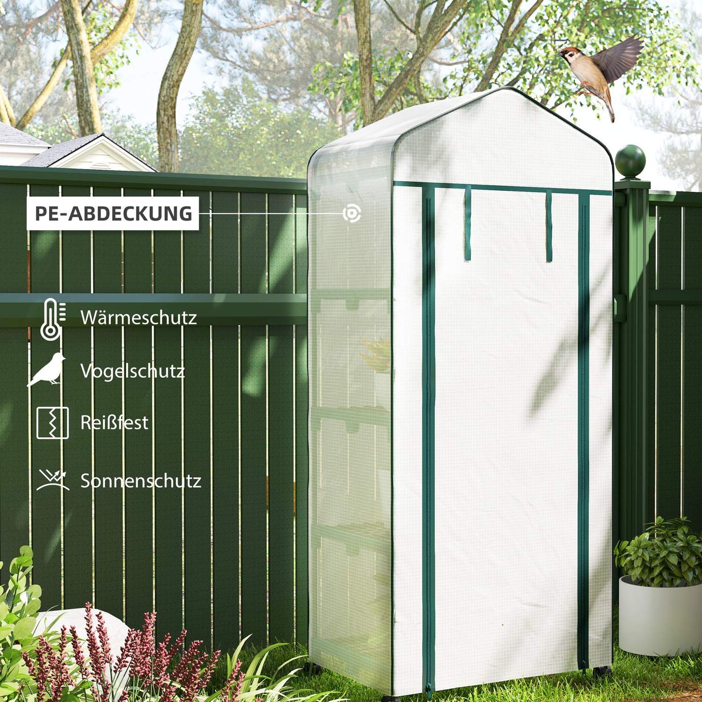 Steel frame Greenhouse with shelves, winterproof cover 69x50x165 cm