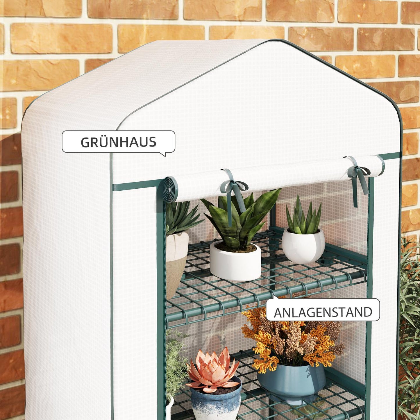 Steel frame Greenhouse with shelves, winterproof cover 69x50x165 cm