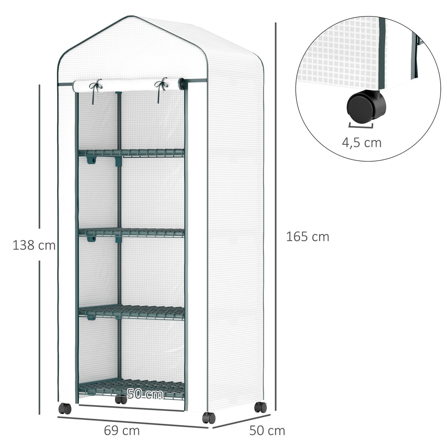 Steel frame Greenhouse with shelves, winterproof cover 69x50x165 cm