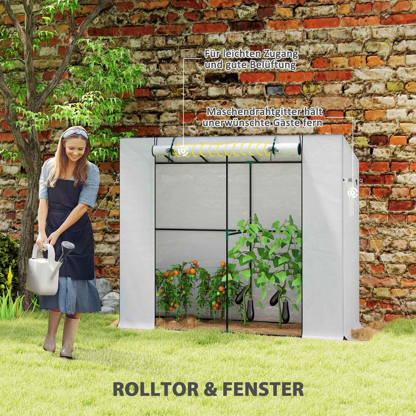 Winterproof Steel greenhouse with roller door, UV protection 200x76x170cm