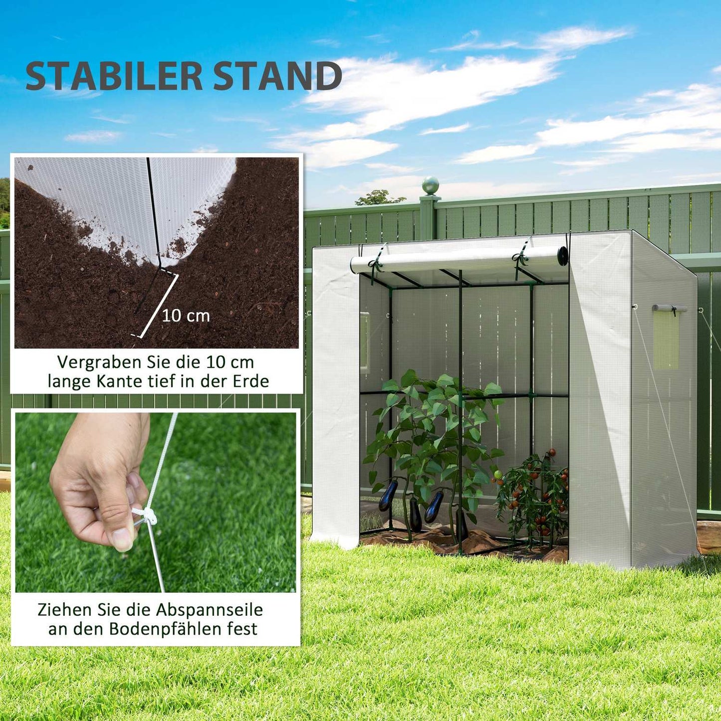 Winterproof Steel greenhouse with roller door, UV protection 200x76x170cm