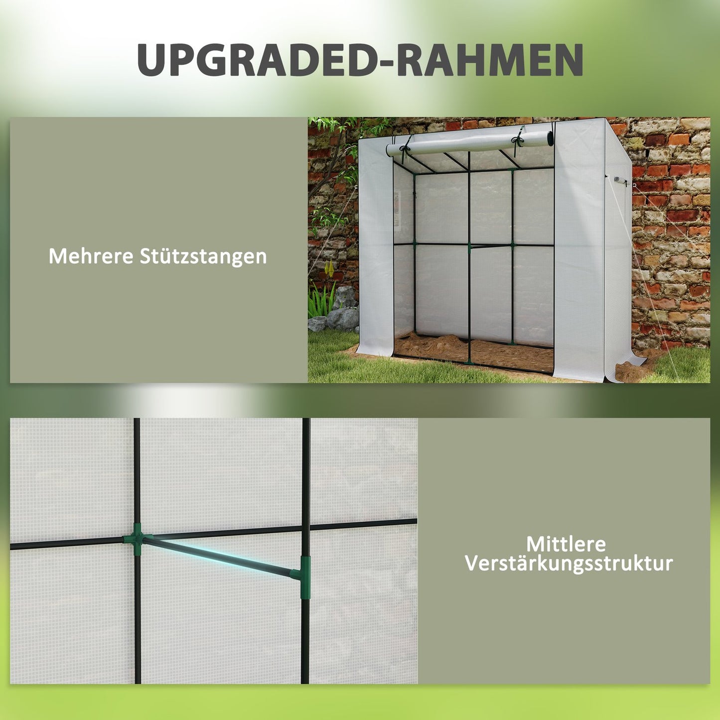 Winterproof Steel greenhouse with roller door, UV protection 200x76x170cm