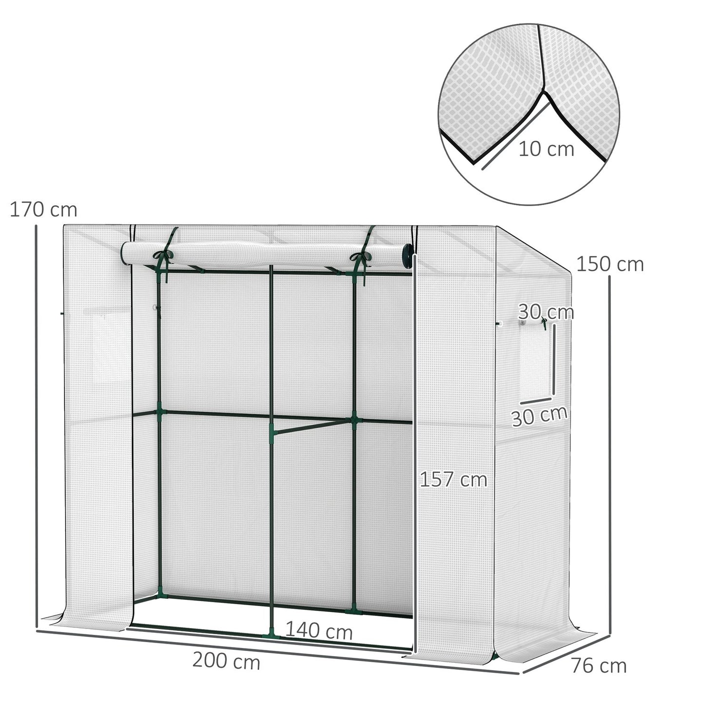 Winterproof Steel greenhouse with roller door, UV protection 200x76x170cm