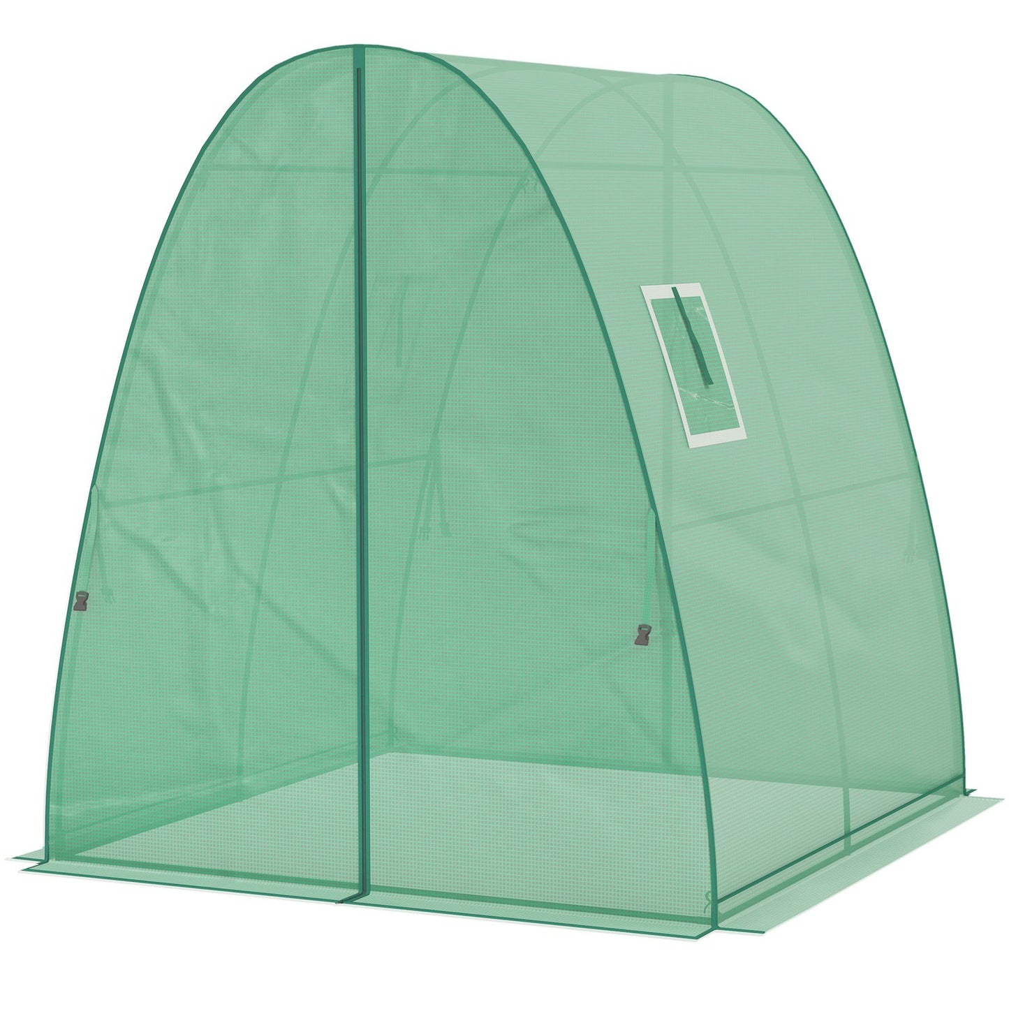 Winter-proof greenhouse made of steel foil with door and window