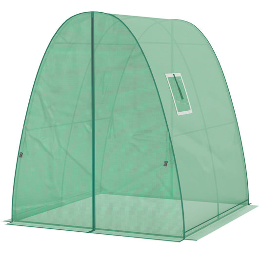 Winter-proof greenhouse made of steel foil with door and window