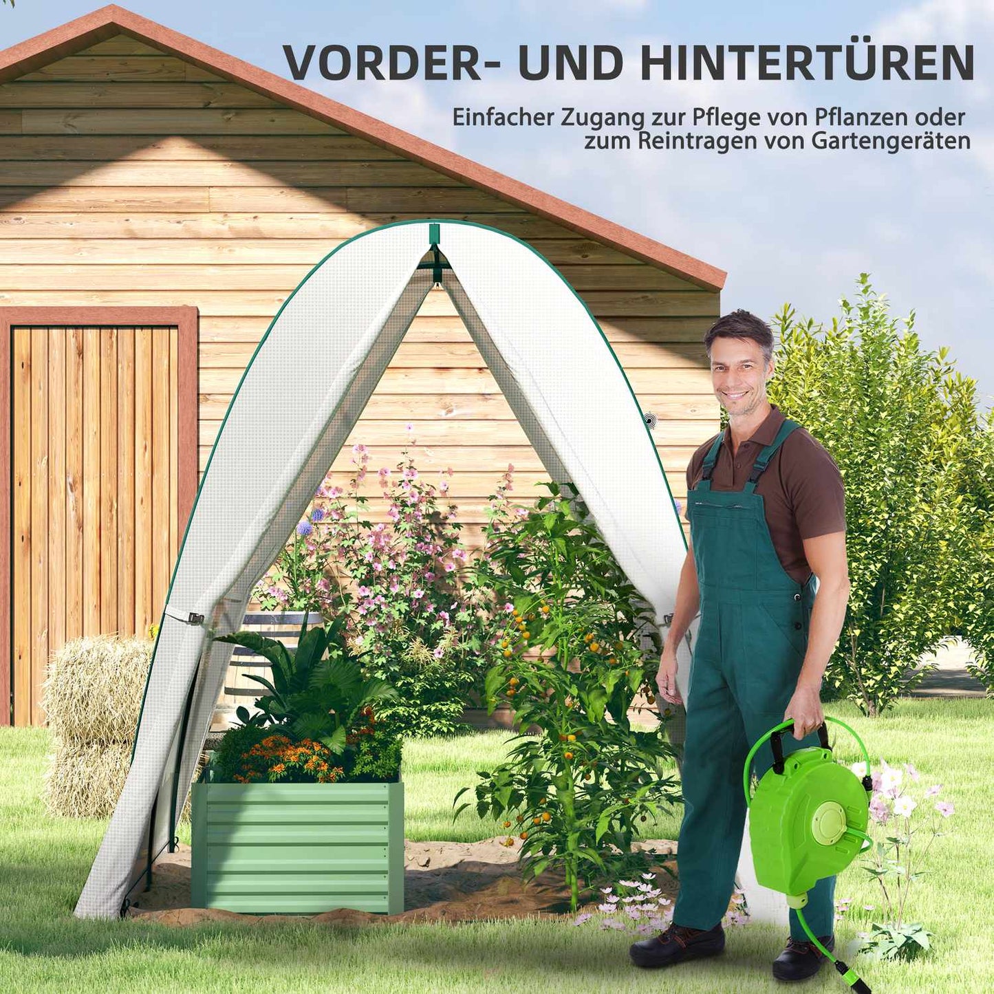 Winterproof Steel Greenhouse, Roller Door & Window, 180x180x200 cm