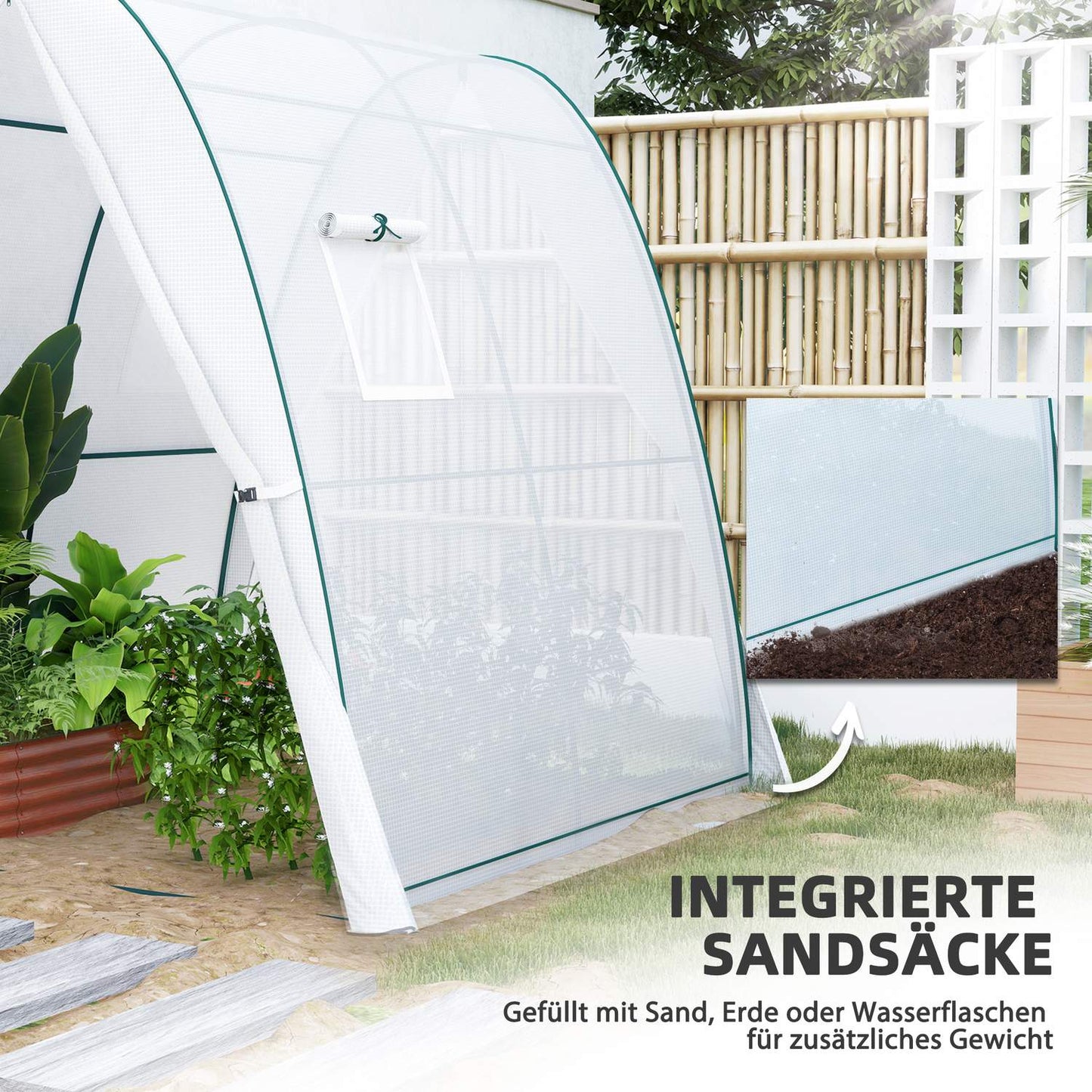 Winterproof Steel Greenhouse, Roller Door & Window, 180x180x200 cm
