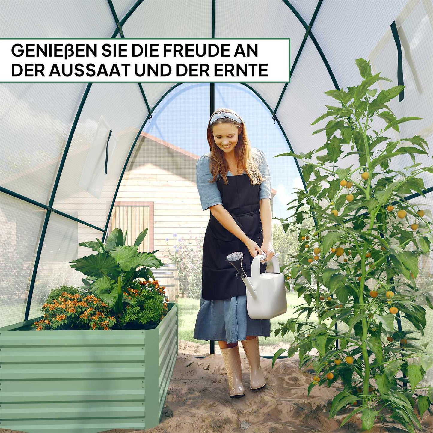 Winterproof Steel Greenhouse, Roller Door & Window, 180x180x200 cm