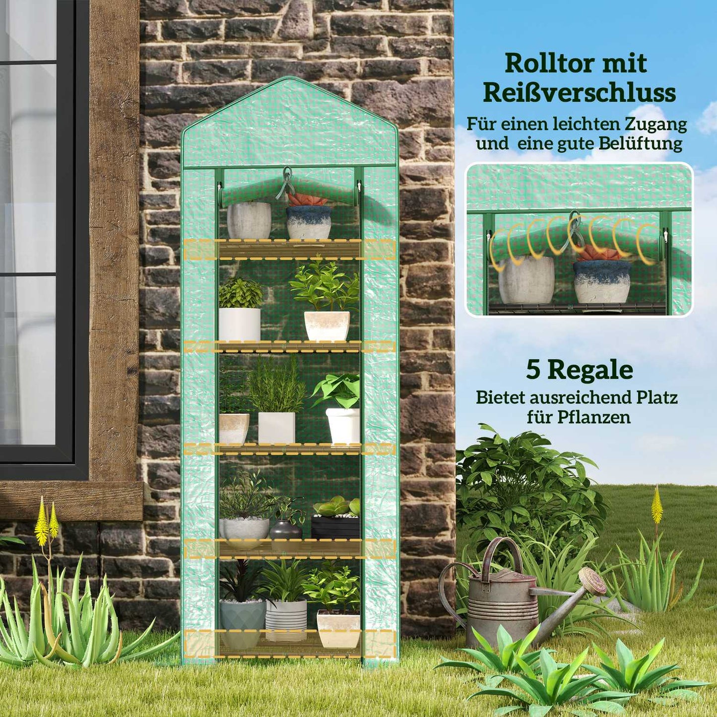 Steel greenhouse with shelves - Winterproof, 69x49x193 cm