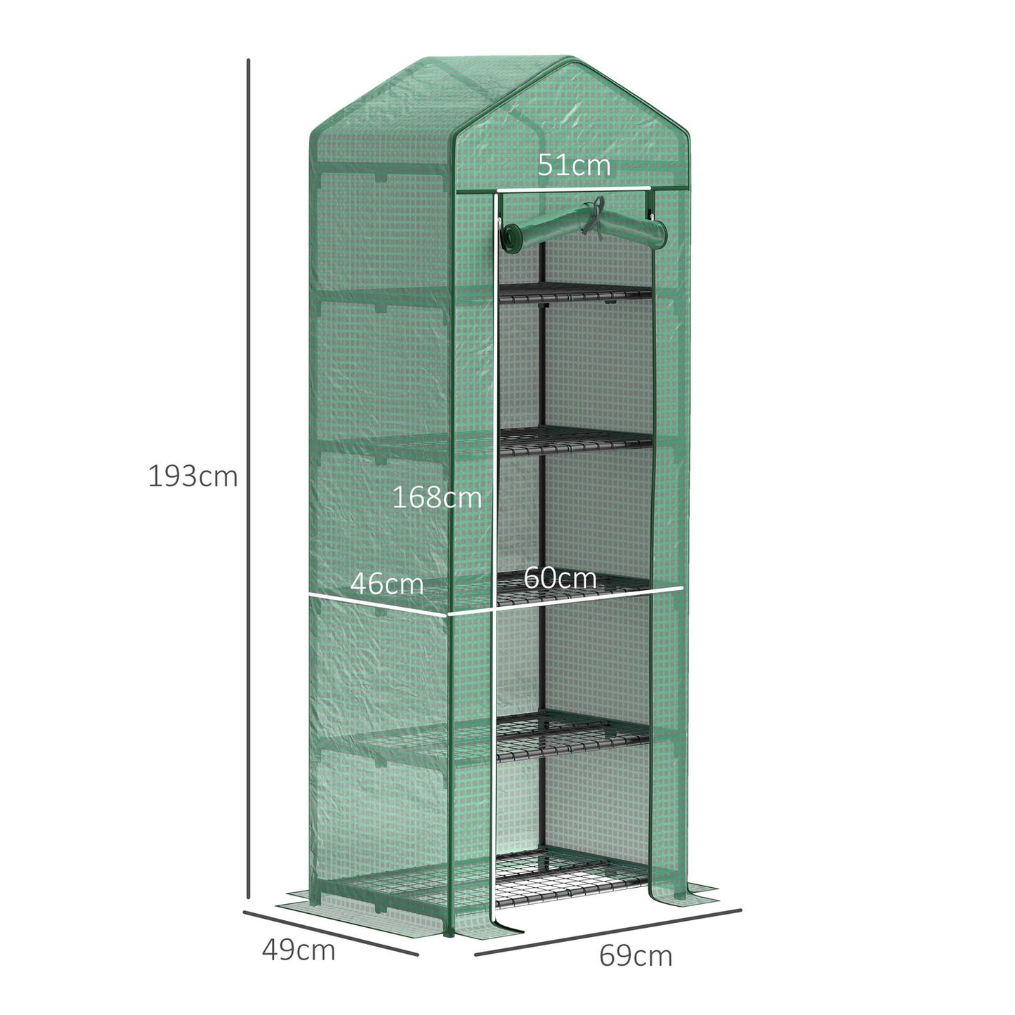 Steel greenhouse with shelves - Winterproof, 69x49x193 cm