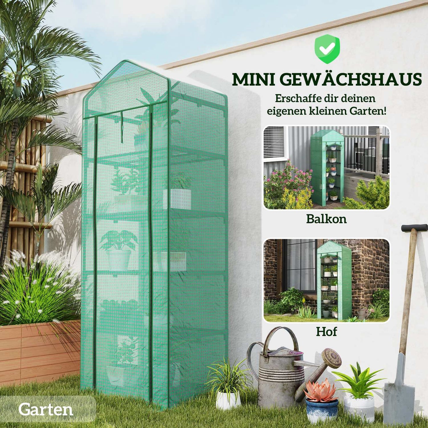 Steel greenhouse with shelves - Winterproof, 69x49x193 cm