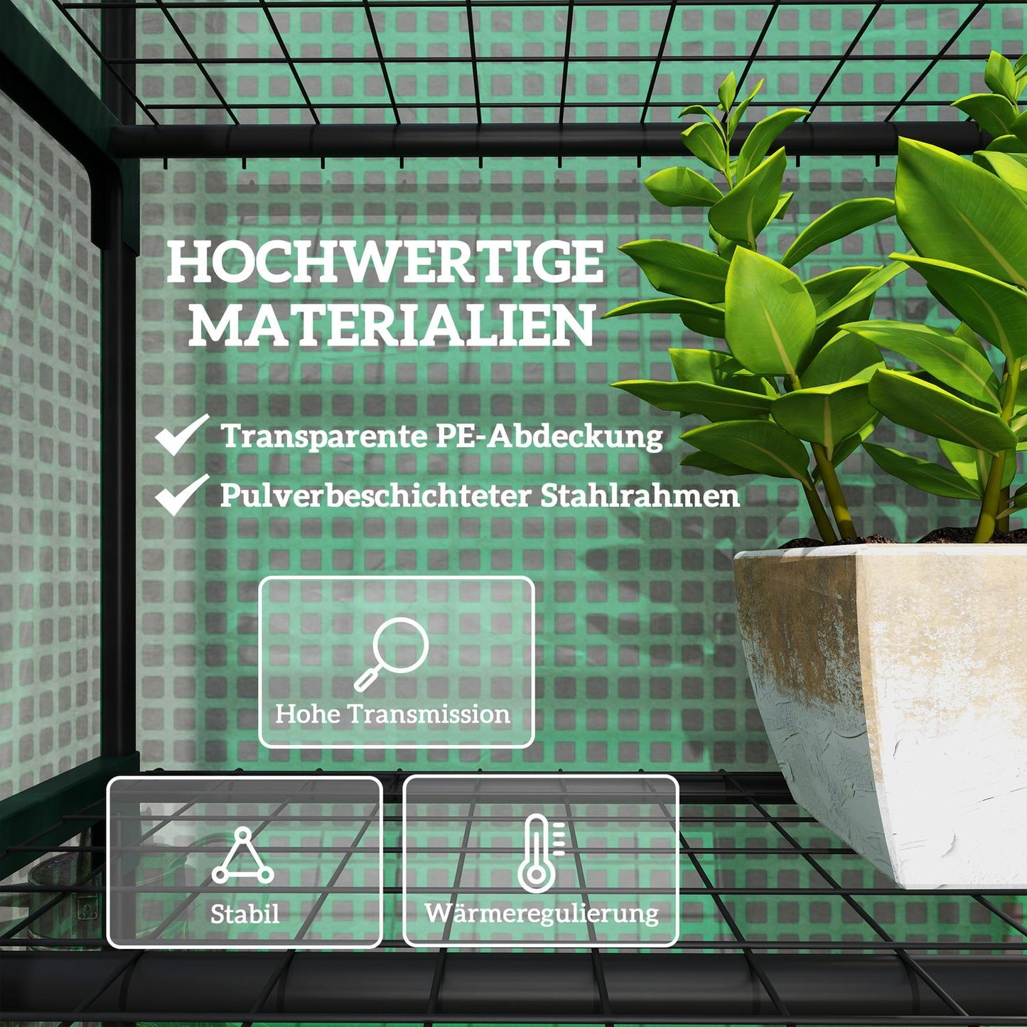 Steel greenhouse with shelves - Winterproof, 69x49x193 cm