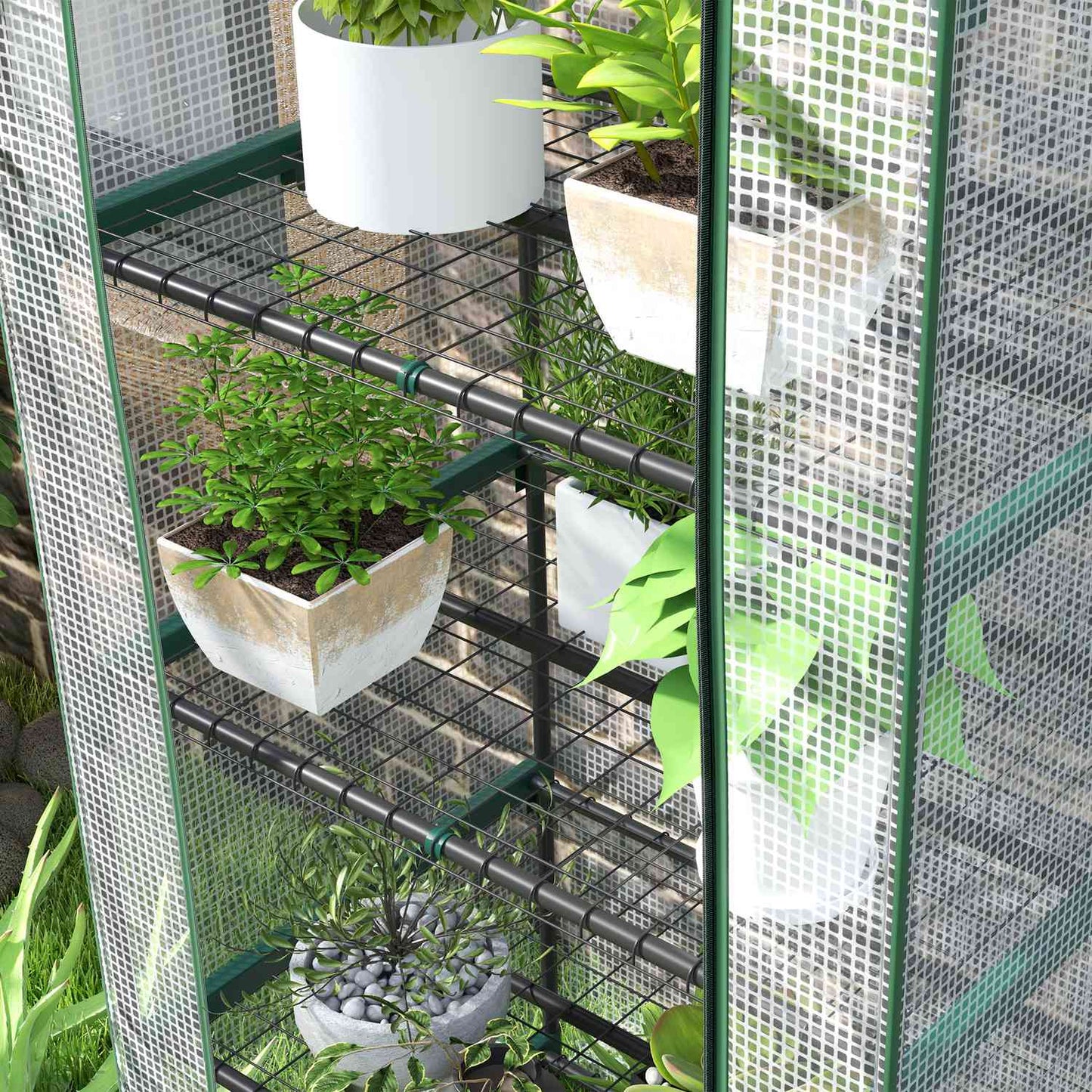 Winter-proof steel greenhouse with shelves for balcony, 69x49x193 cm