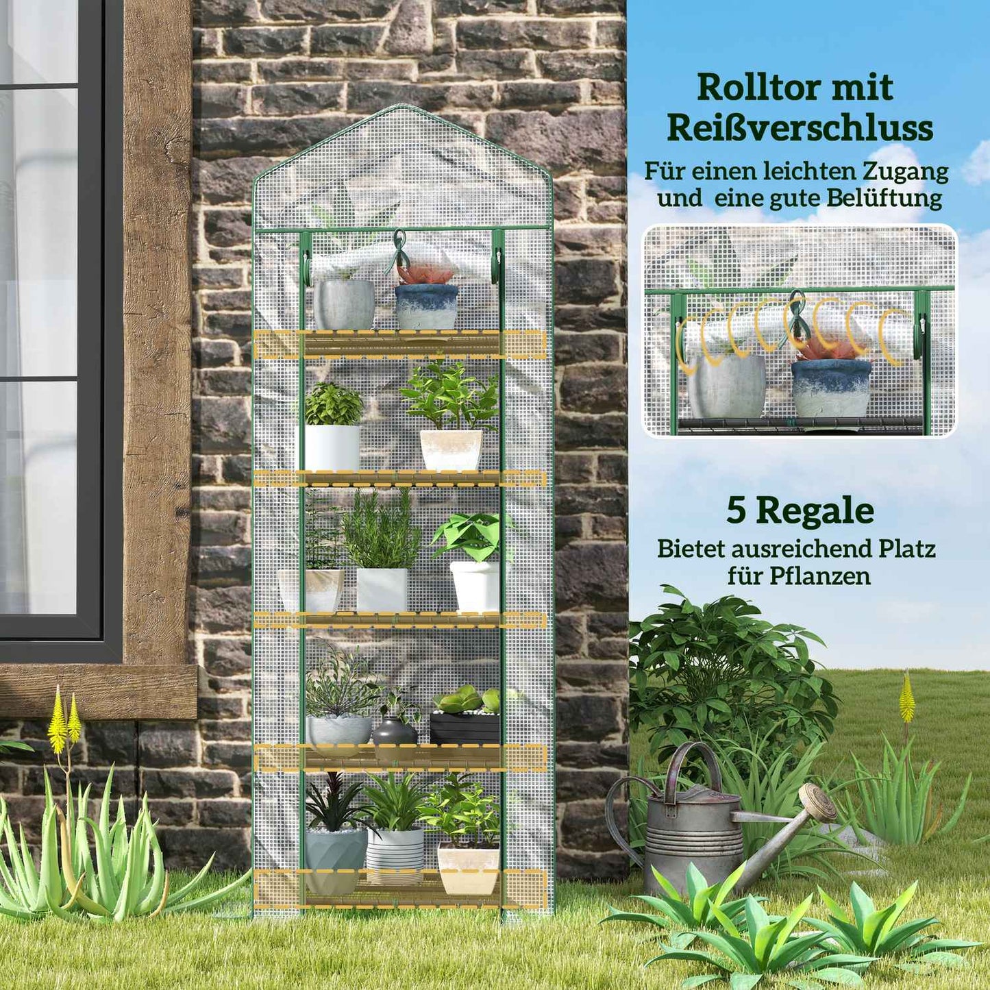 Winter-proof steel greenhouse with shelves for balcony, 69x49x193 cm