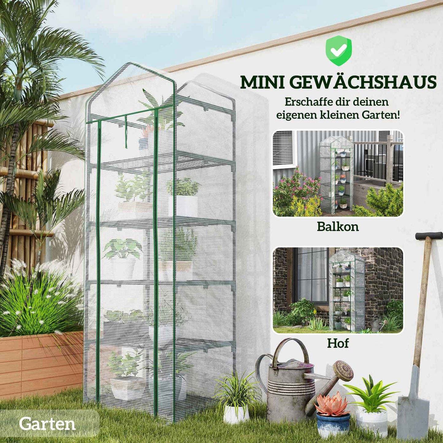 Winter-proof steel greenhouse with shelves for balcony, 69x49x193 cm