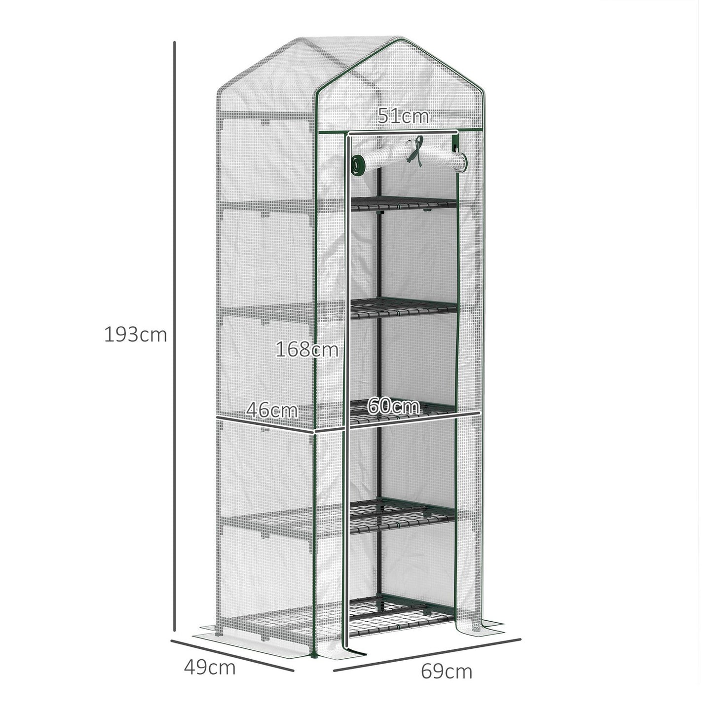 Winter-proof steel greenhouse with shelves for balcony, 69x49x193 cm