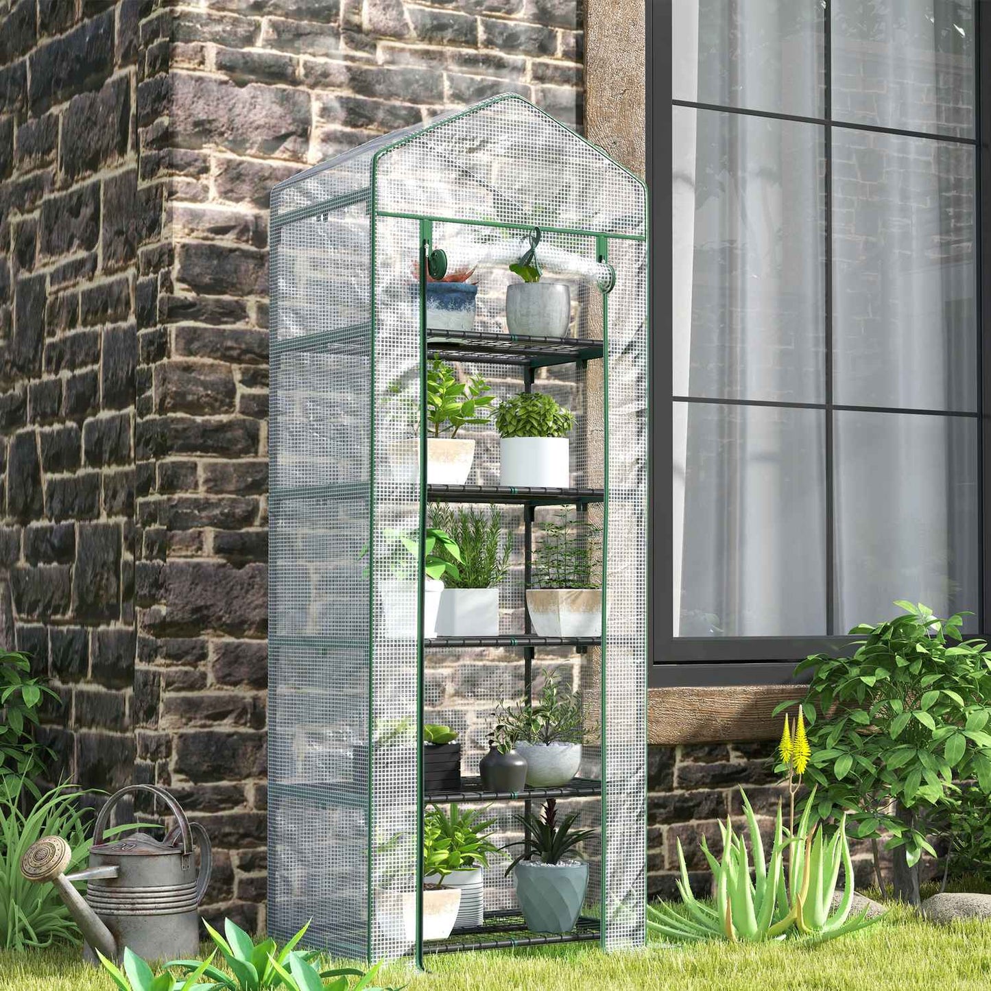 Winter-proof steel greenhouse with shelves for balcony, 69x49x193 cm