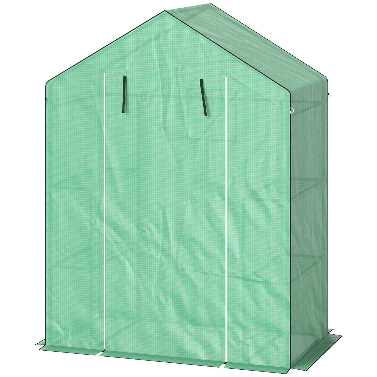 Greenhouse with shelves and roller door for tomatoes